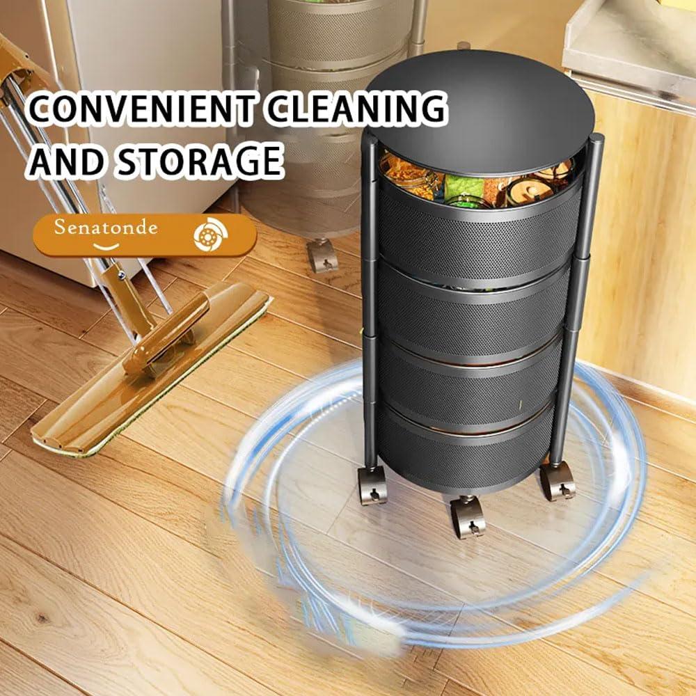 Johofiow Johofiow 5 Tier Vegetable Basket Large Storage Rack with Wheels, Rotating Metal Kitchen Storage Basket Rolling Cart with Metal Top Lid, Wire Basket Organizer for Potato Onion Bread Banana