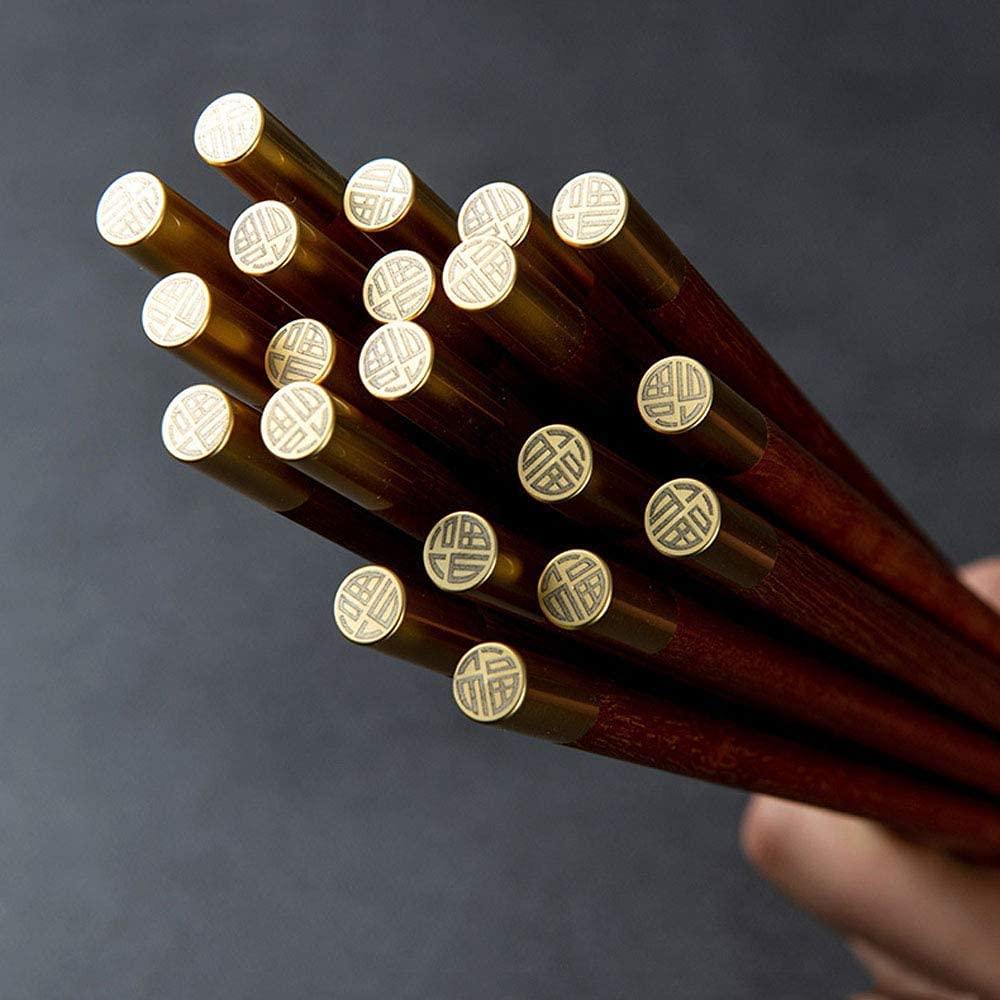 ZHANGDONG ZHANGDONG Chopsticks Reusable Metal Chopsticks Wooden Chopsticks Metal Chopsticks 5 Pairs Chinese Chopsticks Gift Set, Natural Wood and Brass Head Chopsticks.Apply to Home and Restaurant,Outd