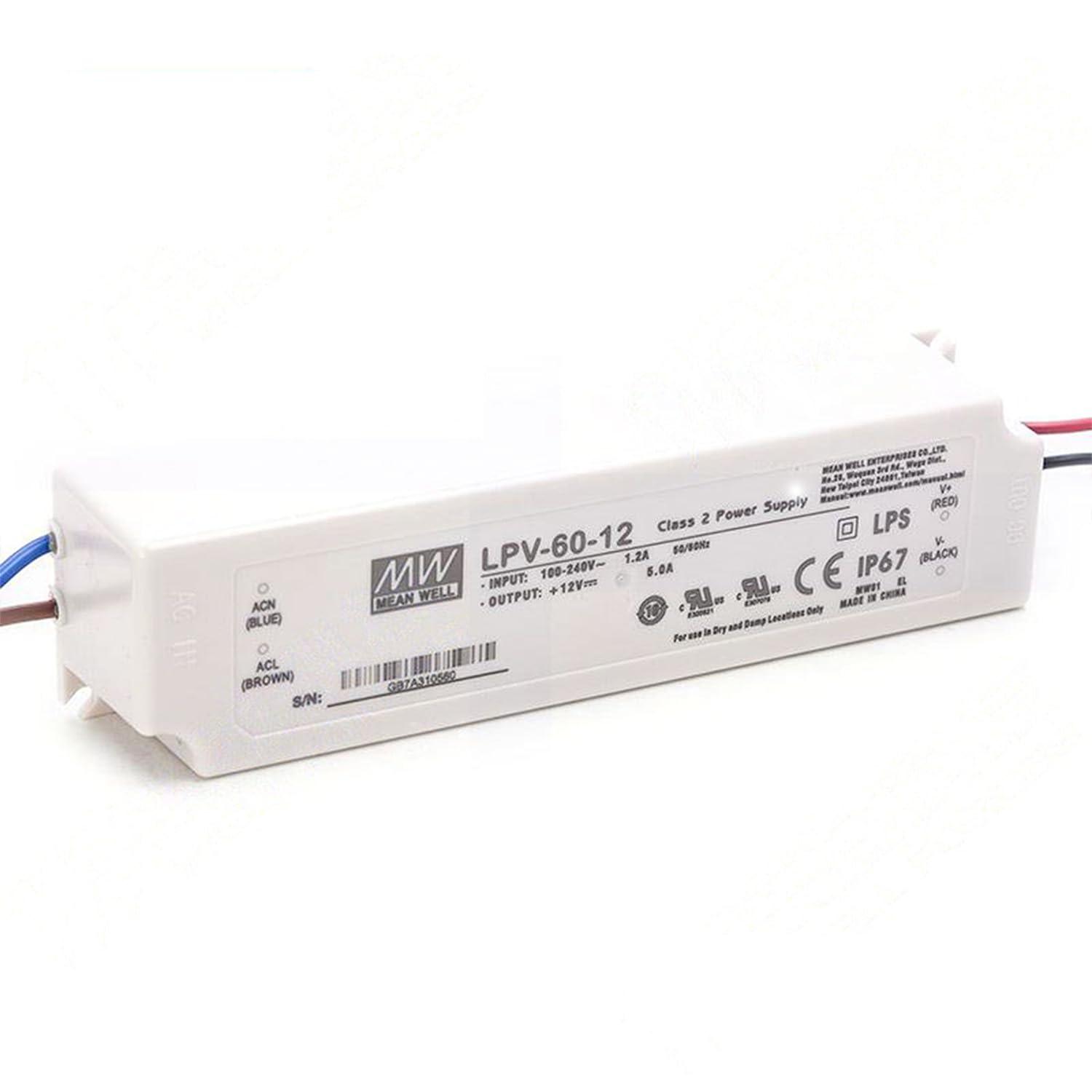 Generic Mean Well LPV-60-12 12V 5A IP67 Waterproof LED Driver - 60W Power Supply, Efficient and Stable Solution for Various LED Installations, Ensuring Consistent Performance (83% Efficiency)