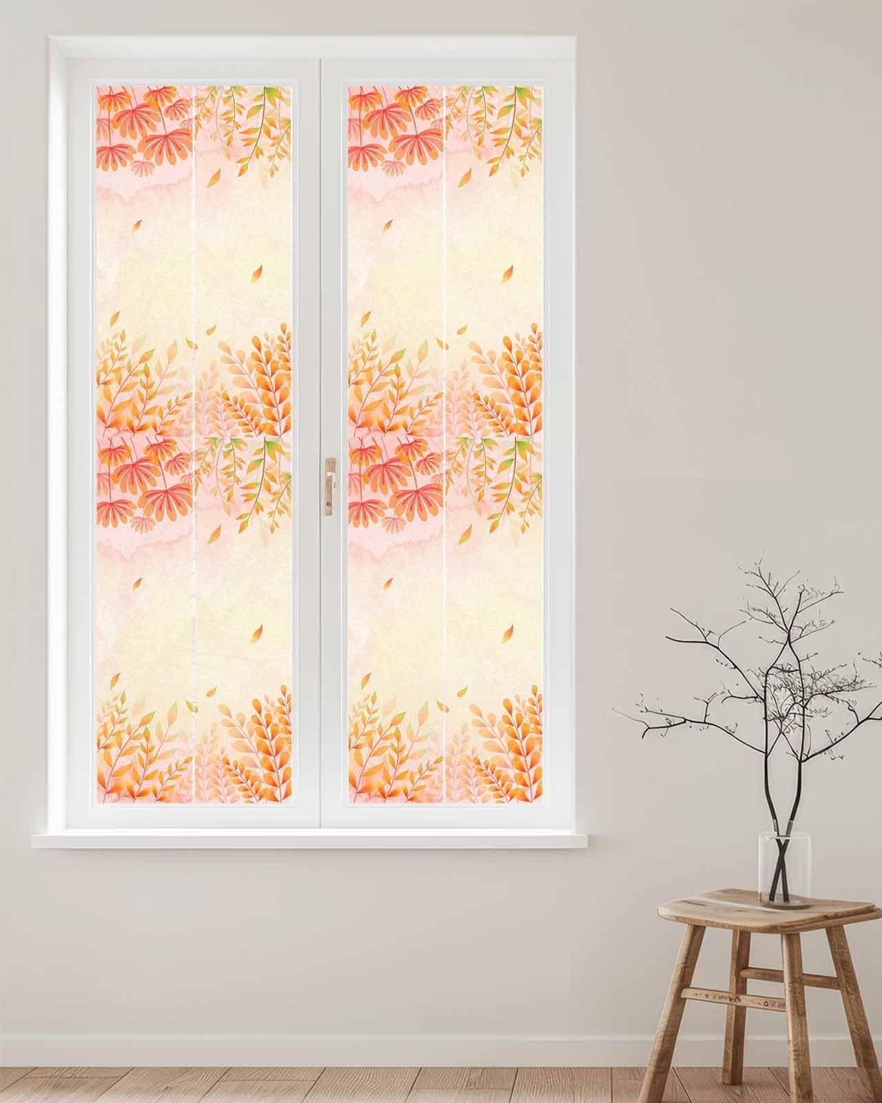 Homechoid Window Privacy Film, Orange Yellow Fall UV Sun Blocking Window Tint Film Heat Control One Way Blackout Window Film, Maple Leaf Botanical Thanksgiving Non Adhesive Static Cling Sticker 23.6x78.7 in