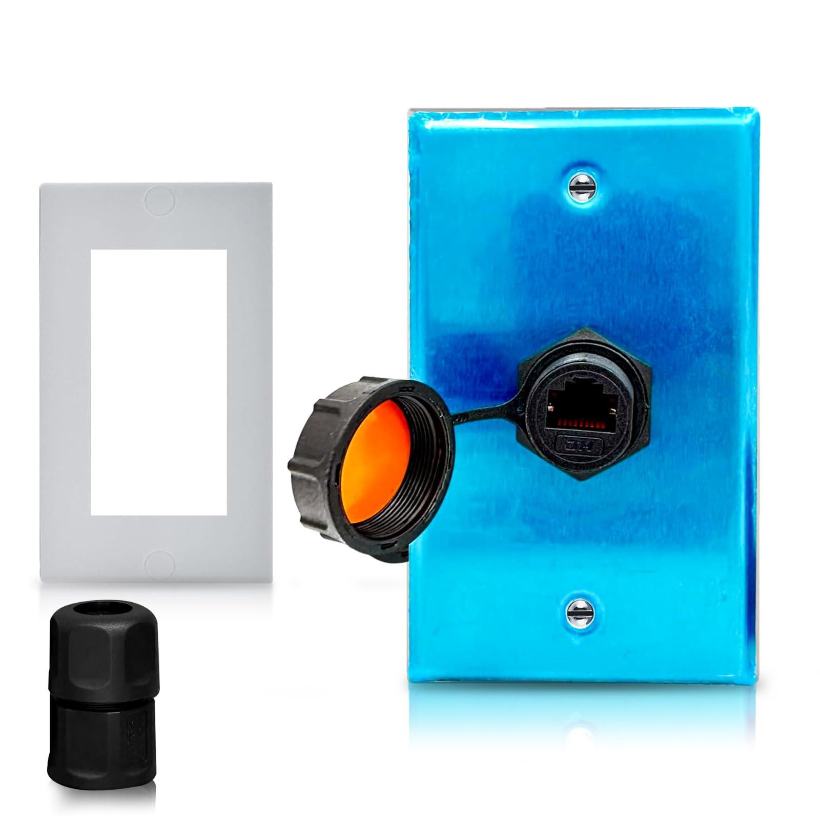 ETS Ethernet Wall Plate with RJ45 Wall Plate Connector IP67 Waterproof Ethernet Wall Outlet for Outdoor Use Stainless Steel Cat5e, Cat6 and Cat 6a Female to Female Bulkhead Jack