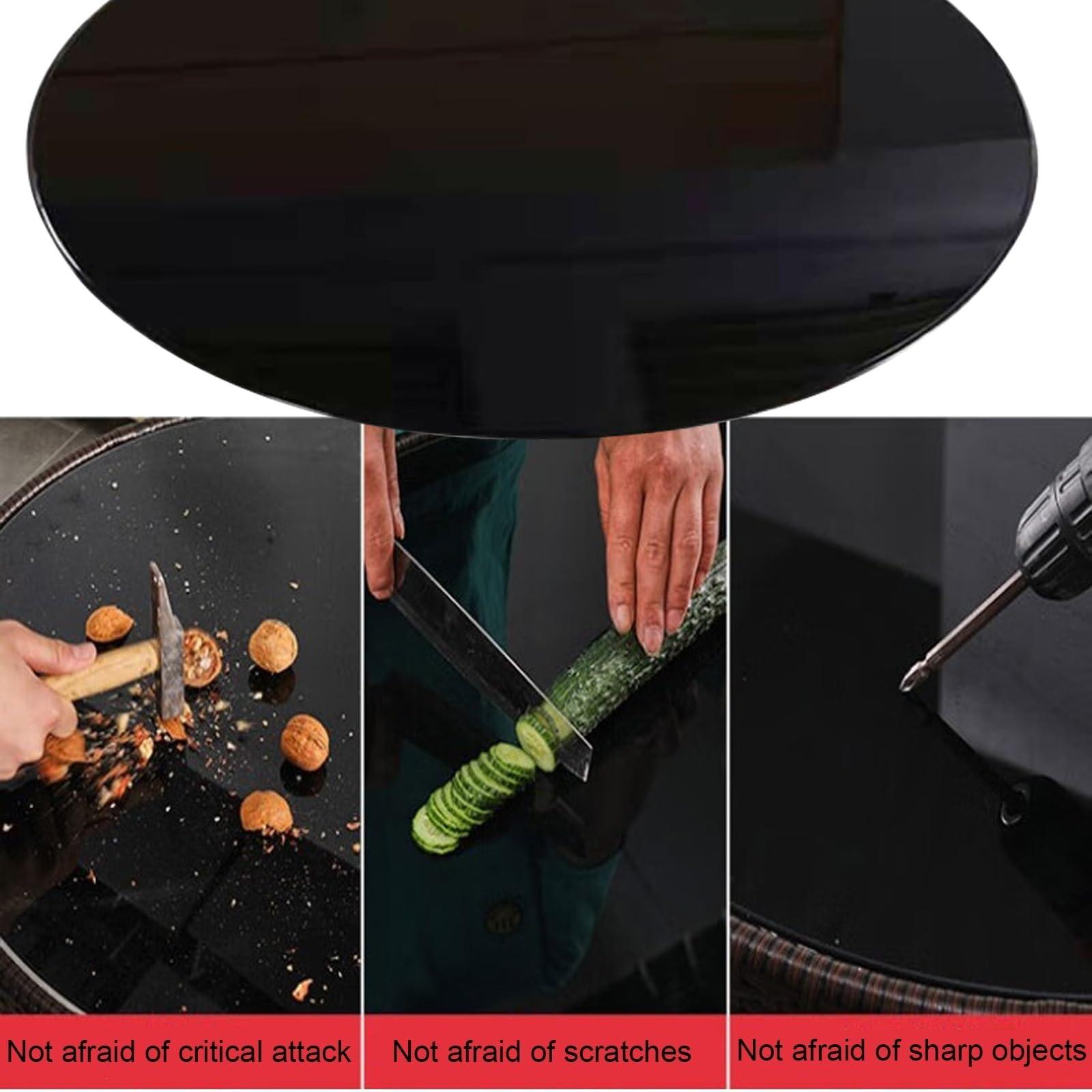 XCIVONTEX XCIVONTEX Round Tempered Glass Table Top Black - Round Glass Top, Exquisite and Beautiful Appearance Flat Polished Edge, Rotating Tray Glass Serving Plate(45CM(17.7IN))