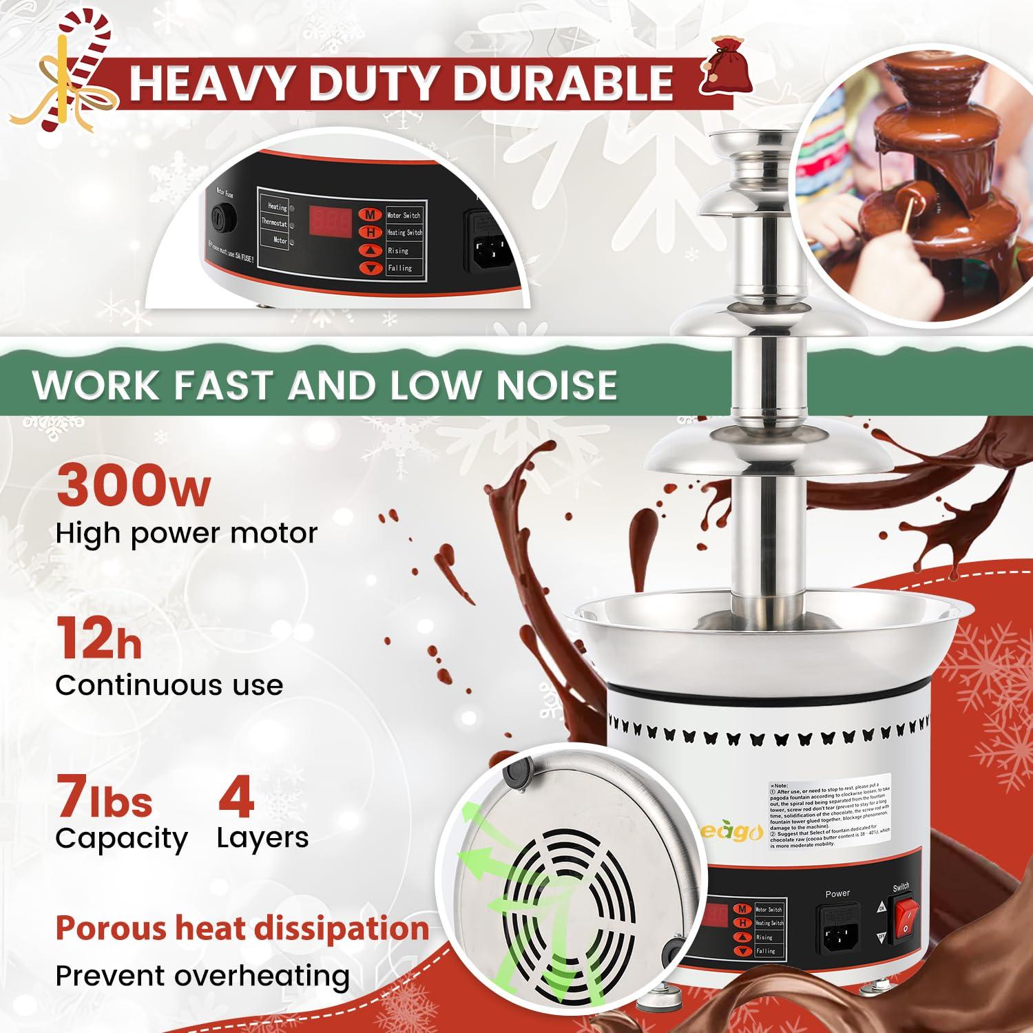 Flyseago Flyseago Commercial Chocolate Fountain 4 Tiers 7Lbs Large Chocolate Waterfall Stainless Steel Chocolate Heating Melting Fondue Machine Easy to Assemble for Cheese BBQ Sauce Ranch Digital-control