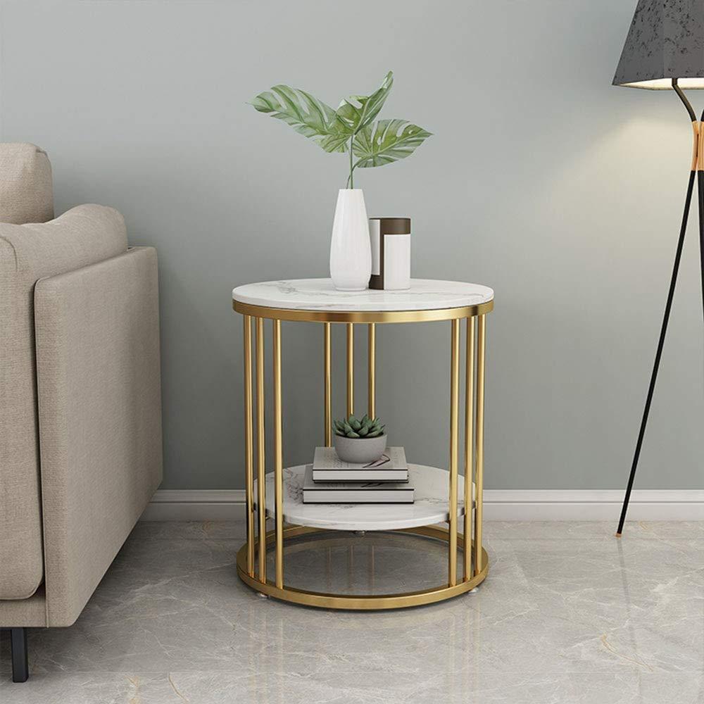 OUPAI FUFU Side Tables 2tier Storage Wrought Iron Side Table, Marble Side Table Light Luxury Round Coffee Table Living Room Sofa Side Table Snack Table Bedroom Bedside Table End Table