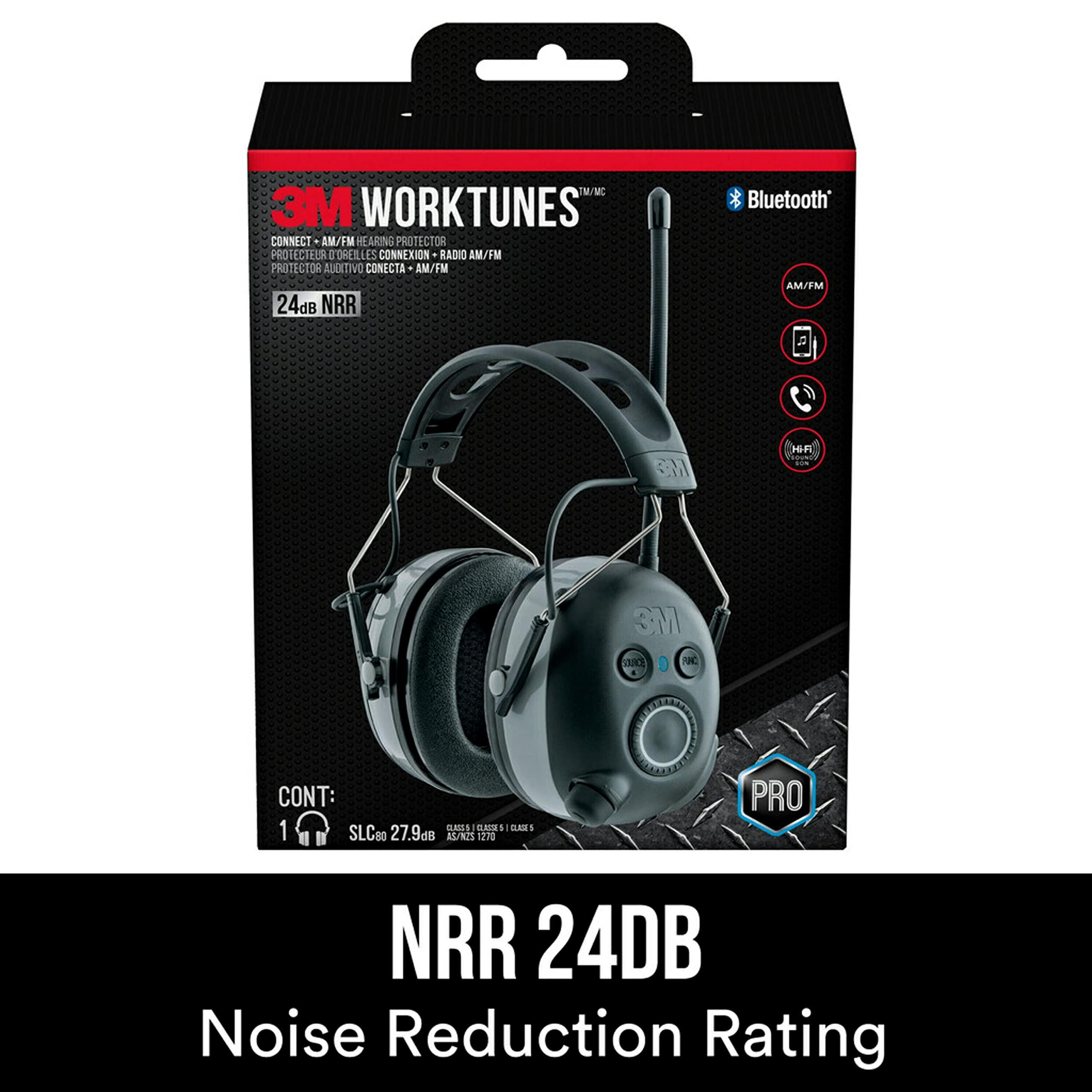 3M 3M WorkTunes Connect + AM/FM Hearing Protector with Bluetooth Technology, Ear protection for Mowing, Snowblowing, Construction, Work Shops