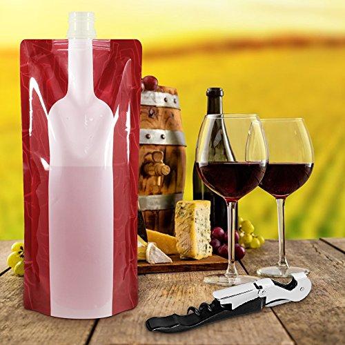 SENHAI Foldable Wine Bag, 750 ml, Portable Reusable Plastic Wine Bottle Pouch, SENHAI 4 Pack Collapsible Liquid Leak Proof Flask Holder for Wine Liquor Beverages, Travel, Gift - Red