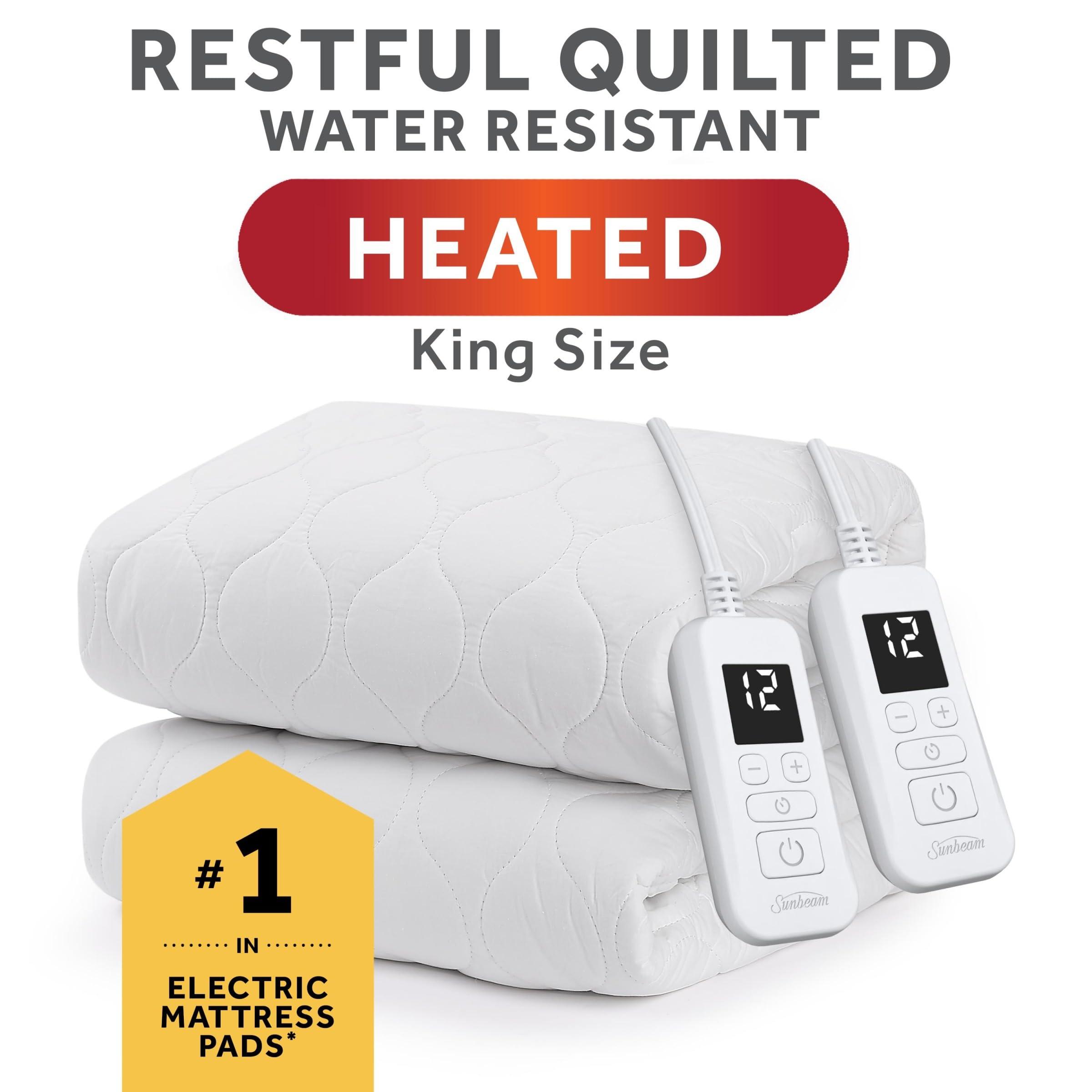 Sunbeam Sunbeam King Size Electric Heated Mattress Pad, 12 Heat Settings, 12hr Auto Shut-Off, Fast Heating, Machine Washable