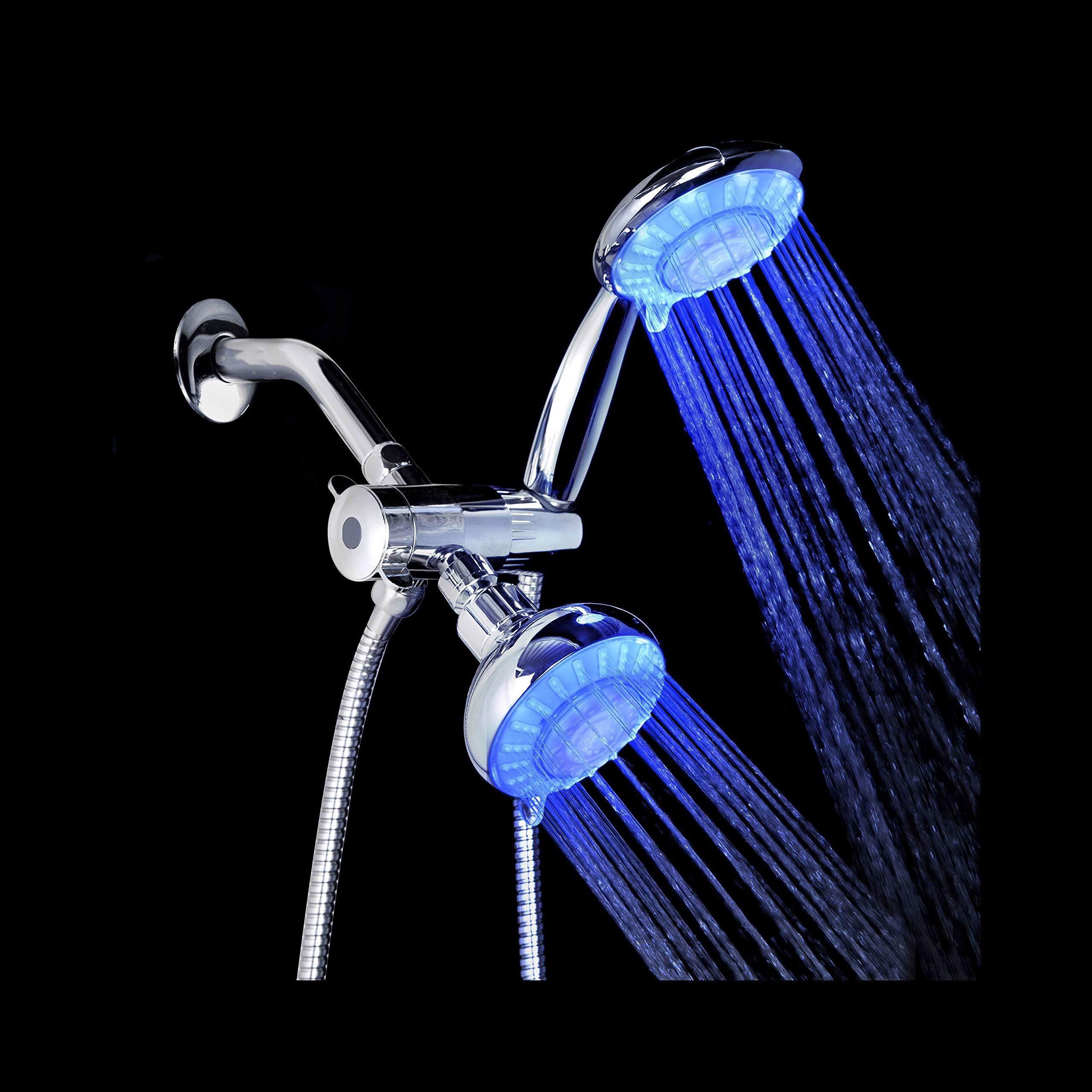 Ana Bath Ana Bath LSS5430CCP 4 Inch 5 Multi-Function Blue LED Light Dual Shower Head Combo Shower System with BRASS connector & 5-ft Stainless Steel Shower Hose - Premium Chrome