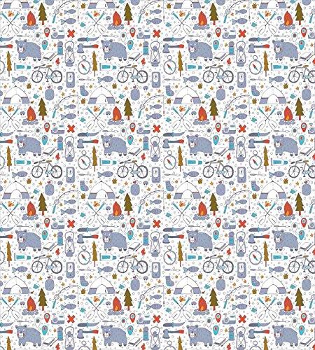 Lunarable Lunarable Camping Duvet Cover Set, Cartoon Bear Tent and Compass Outdoor Hobby Theme Hiking Doodle, Decorative 2 Piece Bedding Set with 1 Pillow Sham, Twin Size, Vermilion Bluegrey