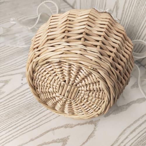 JUOPZKENN JUOPZKENN Rattan Flower Basket,Pearl Flower Girl Basket Rattan Basket Flower Girl Bag Rustic Flower Girl Basket Wicker Basket for Wedding Flower Girl Accessories(18cm / 7.1in-White 2)