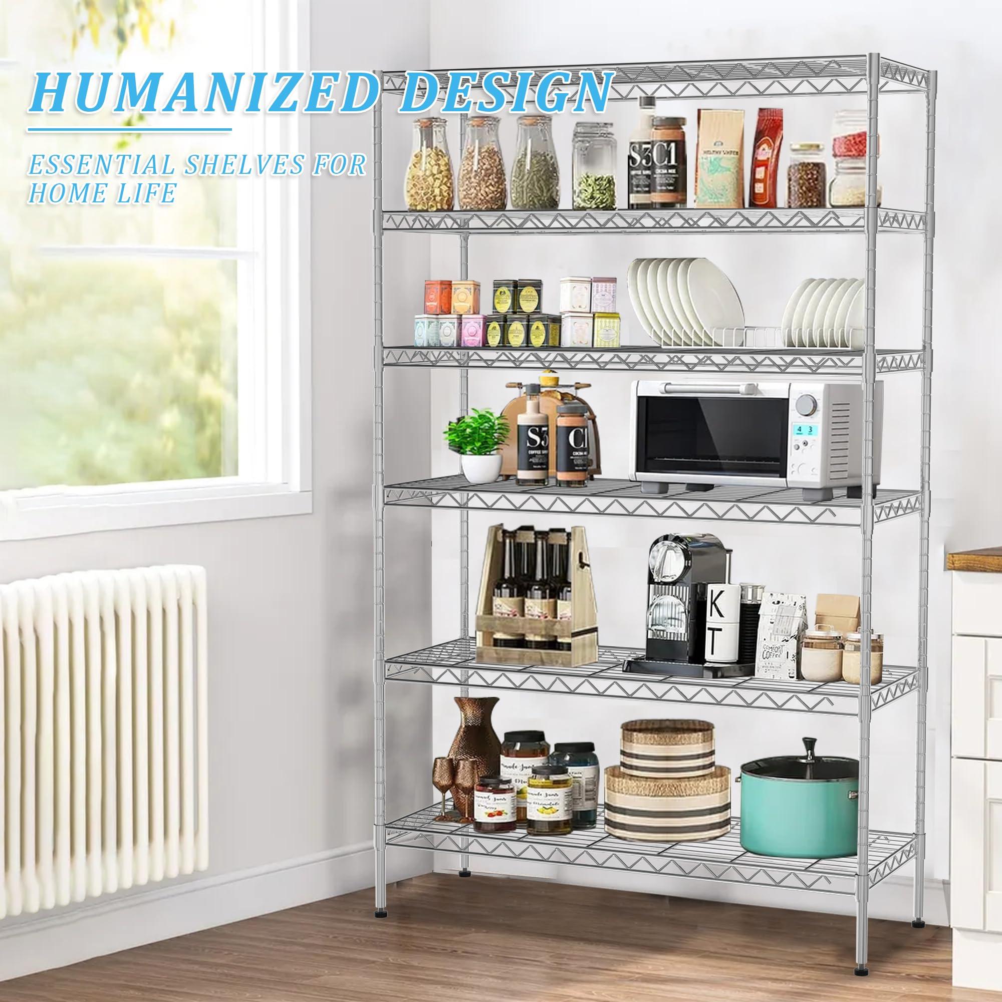 Dlewmsyic Dlewmsyic 6 Tier NSF Certified Metal Storage Shelving Unit,48D x 18W x 78H Load 2100lbs,Adjustable Metal Shelving for Restaurant Kitchen Bathroom Garage,Commercial Grade Shelves Organizer, Chrome