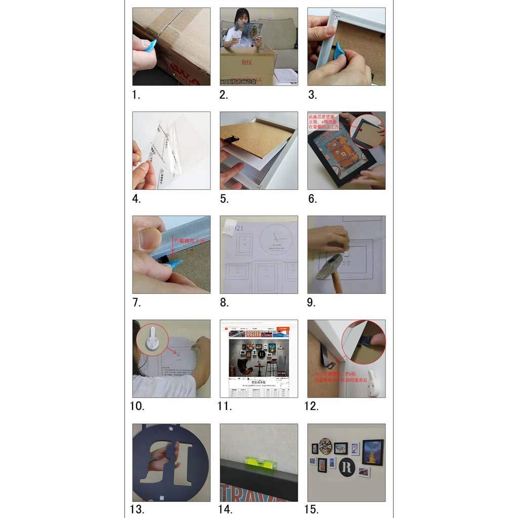 ZXW ZXW Staircase Photo Wall Set, Mix and Match Photo Frames, Decorative Clocks, 16 Photo Frames & 3 Accessories-Black