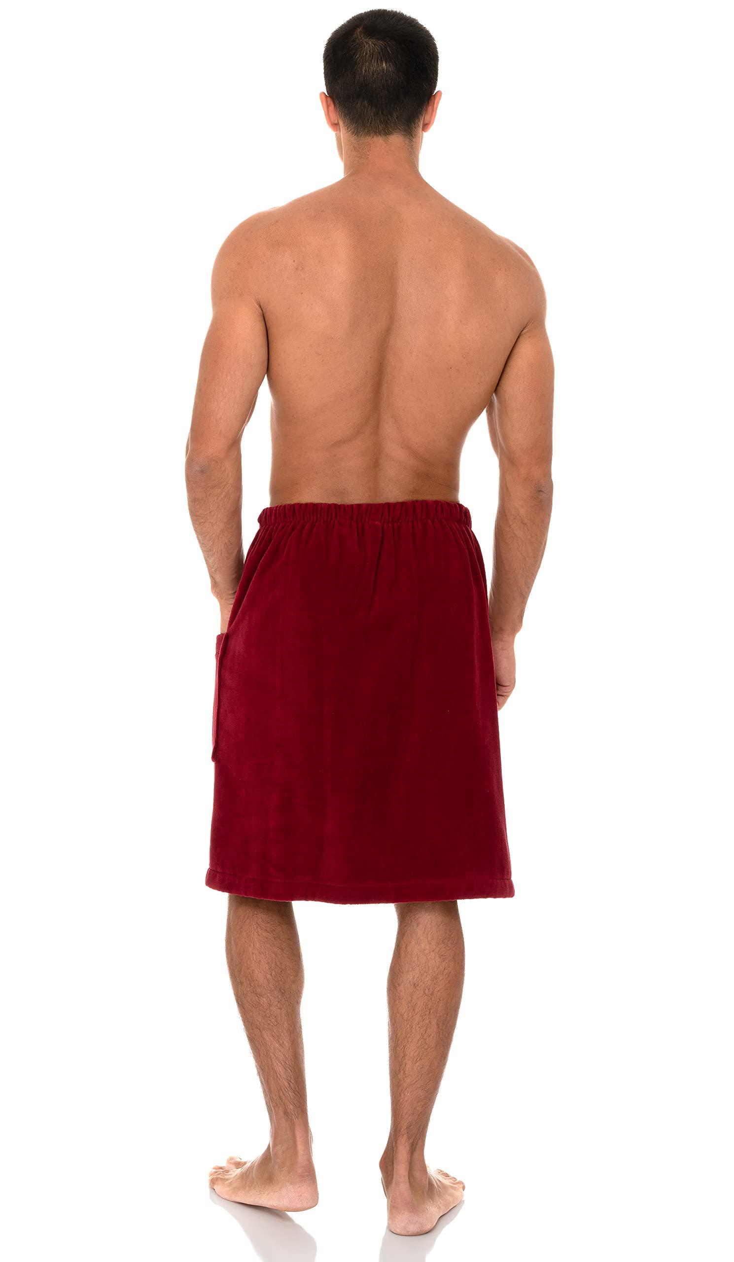 TowelSelections TowelSelections Mens Shower Wrap Adjustable Cotton Terry Velour Wrap Gym Body Cover Up Medium/Large Deep Claret