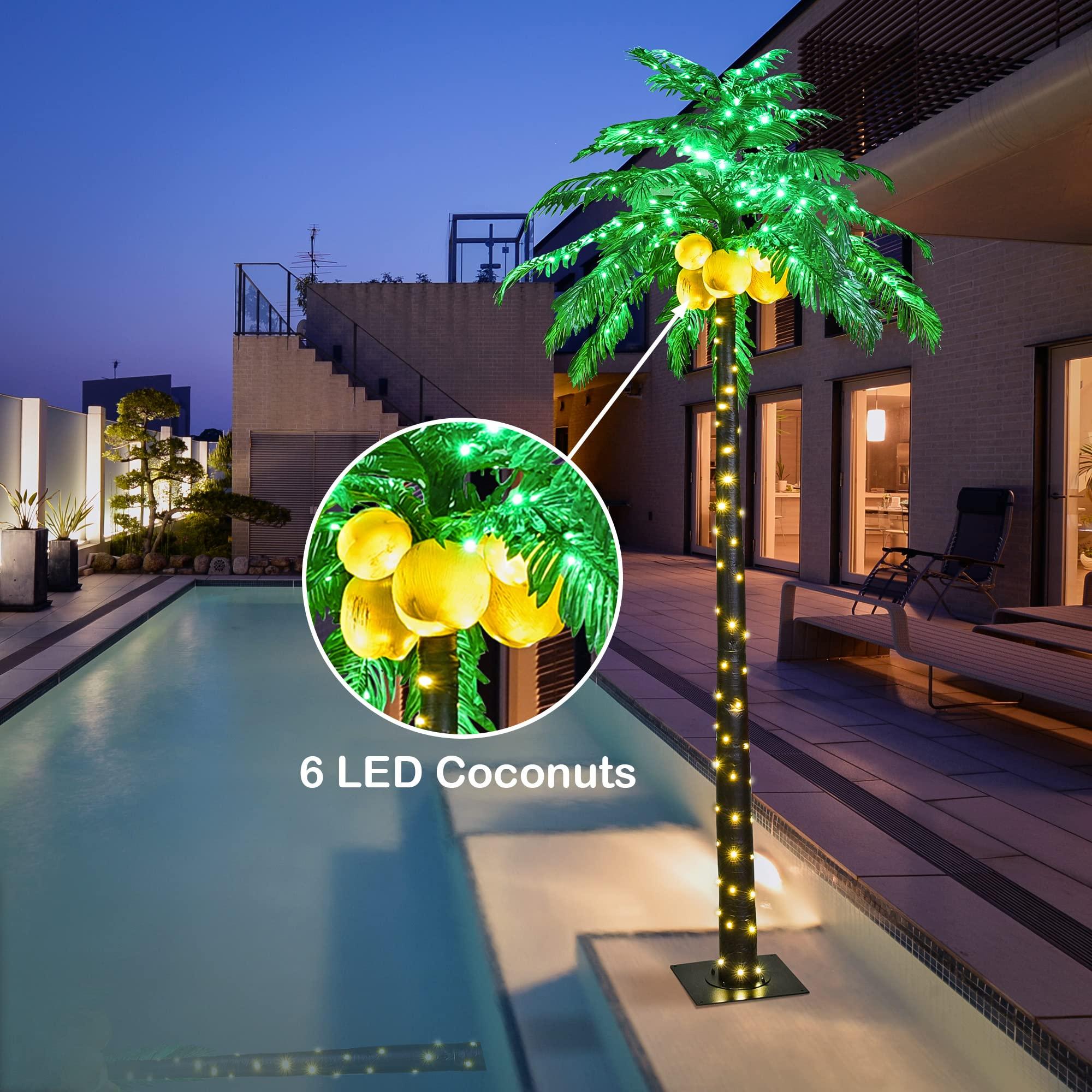 SPIRIT STAR CHRISTMAS CENTER Lighted Palm Tree with Coconuts 9FT 368 LED Artificial Palm Tree Lights for Decoration Outdoor and Indoors Summer Holiday Tiki Bar Christmas Patio Pool