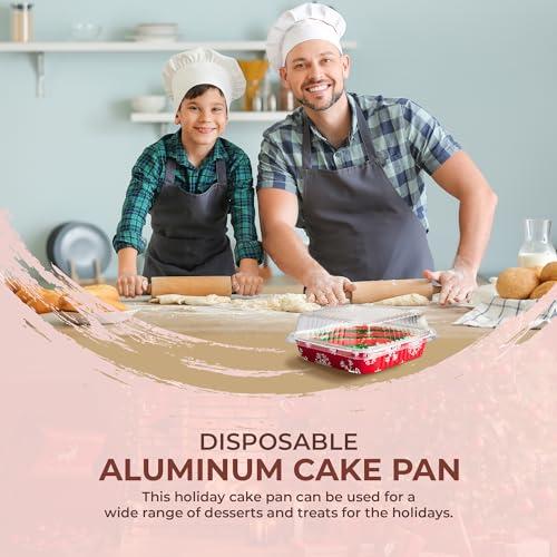Durable Packaging Durable Packaging Disposable Aluminum Foil Red Holiday Cake Pan with Clear Dome Lid - 8 x 8 Inches - Perfect for Baking, Cooking - 9101X, 50 Count