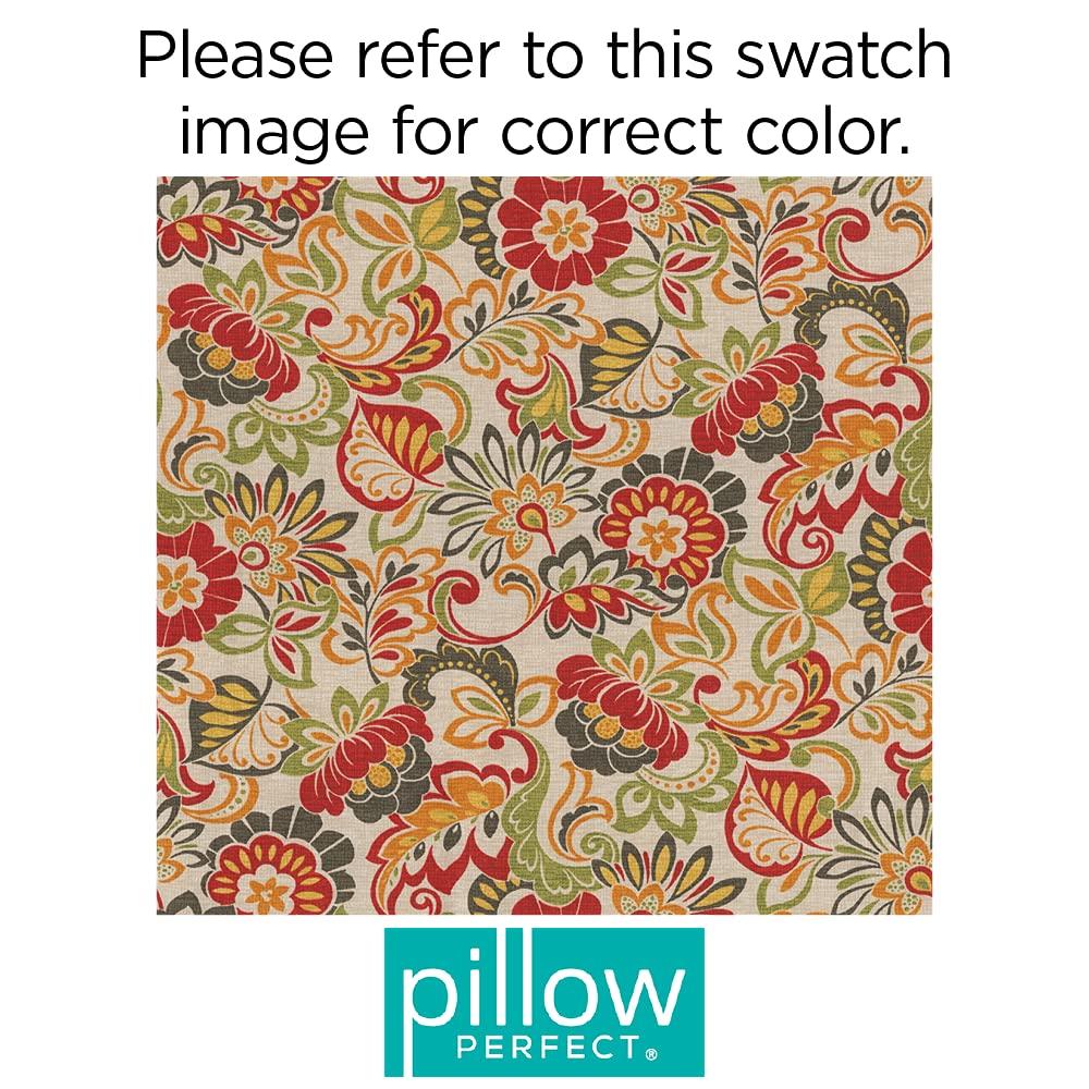 Pillow Perfect Pillow Perfect Bright Floral Indoor/Outdoor Accent Throw Pillow Plush Fill, Weather, and Fade Resistant, Large - 18.5\" x 18.5\", Green/Red Zoe 2 Count