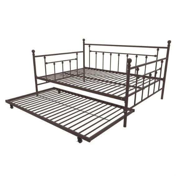 Fast Furnishings Fast Furnishings Full Size Bronze Metal Daybed with Twin Roll-Out Trundle Bed