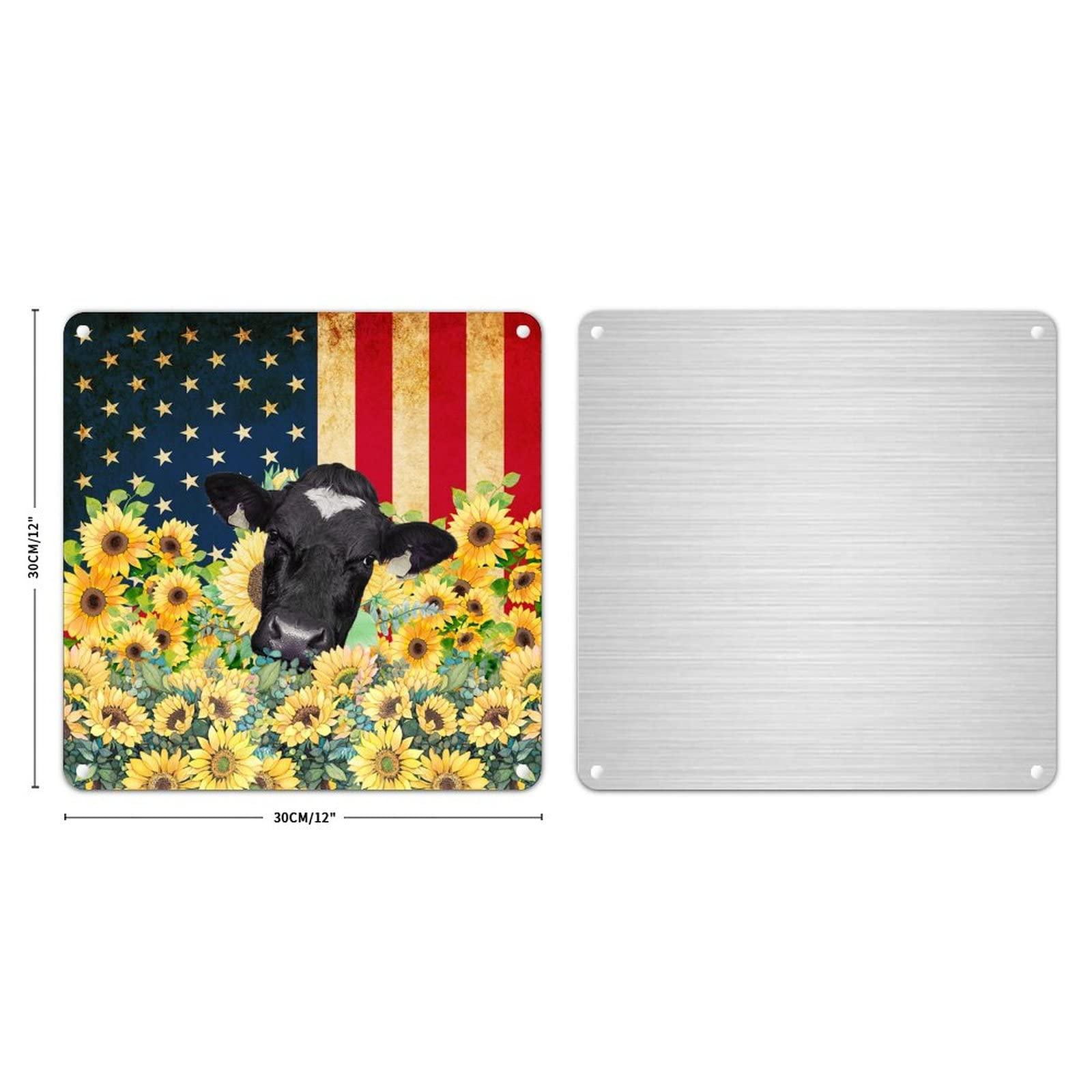 Generic 4th of July Party Tuscan Metal Tin Sign Independence Day Tin Plaque Birthday America Cow Sunflower USA Flag Decor Iron Painting Rustic Holiday Decor Sign Bar Club Garage Art Poster 12x12in