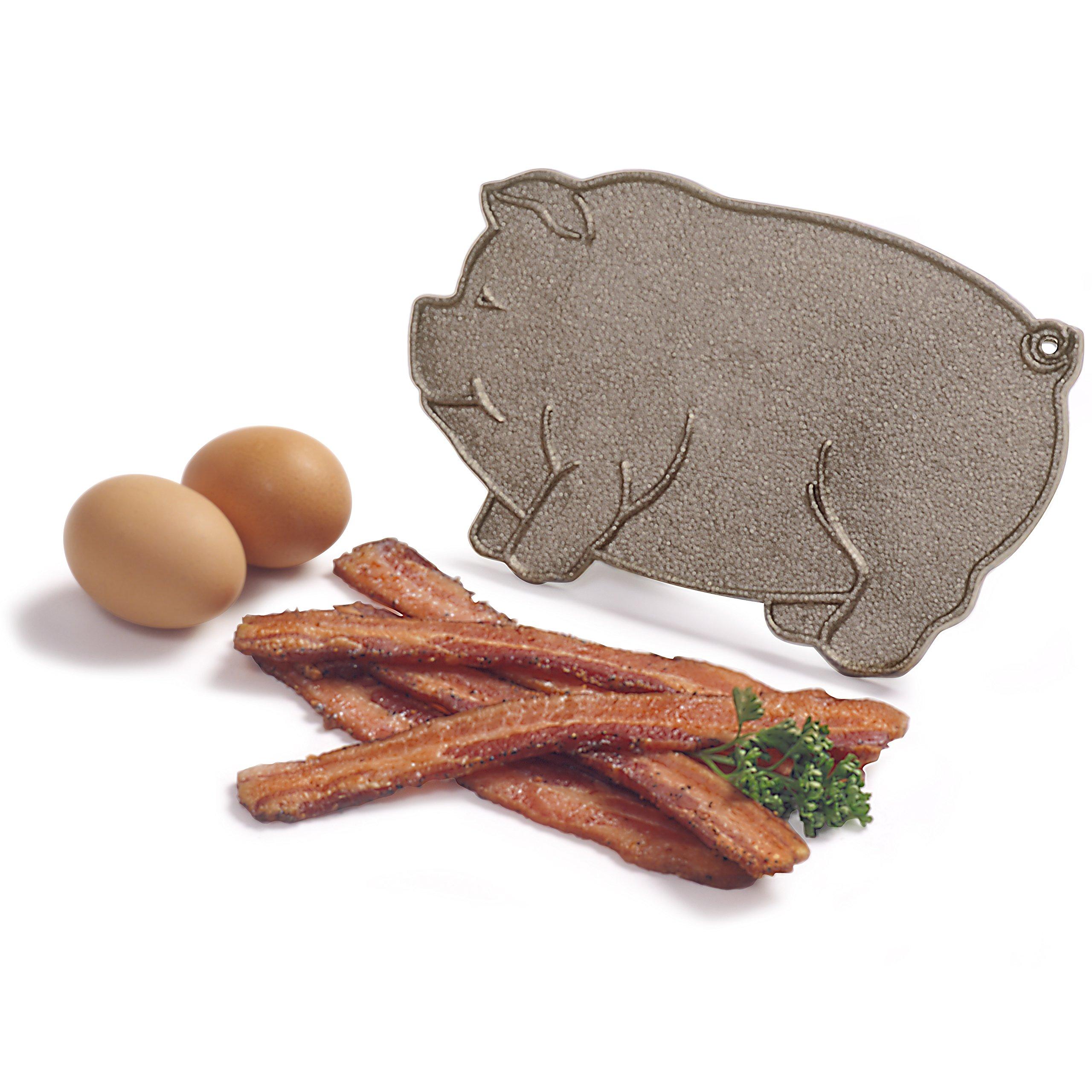 Norpro Norpro Cast Iron Pig Shaped Bacon Press with Wood Handle, 8.5in/21.5cm