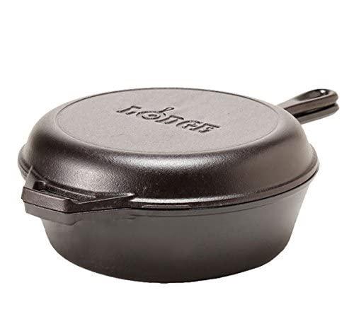 Lodge Lodge Pre-Seasoned 2-in-1 Cast Iron Combo Cooker - 3.2 Quart Deep Pot Cooker + 10.25 Inch Frying Pan - Use in the Oven, on the Stove, Grill, or Over a Campfire - Use to Sear, Saut, Broil, Fry- Black