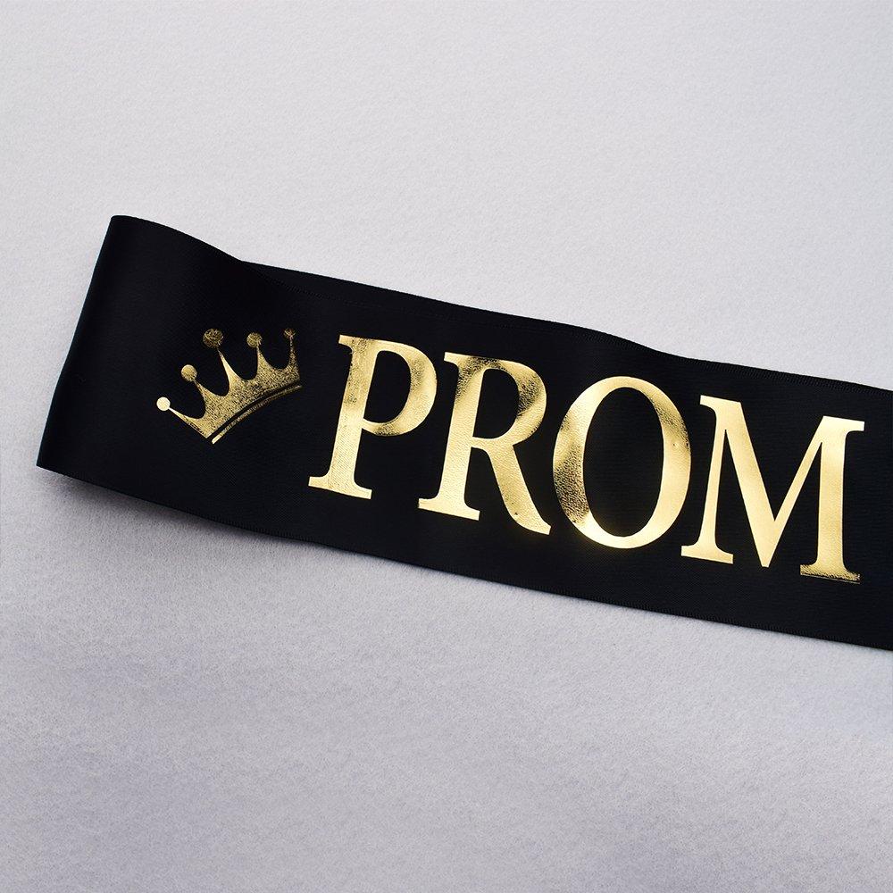 TTCOROCK \"Prom King\" and \"Prom Queen\" Sashes - Graduation Party School Party Accessories, Black with Gold Print