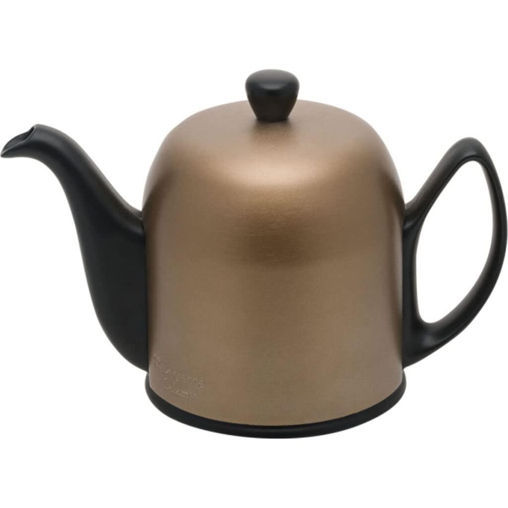 DEGRENNE Degrenne Salam Luxury French Tea Pot - Porcelain Teapot for Stovetop with Bronze Aluminum Cover, Ceramic Tea Kettle for Loose Tea, Removable Infuser, 6 Cup Capacity, 36oz - Black