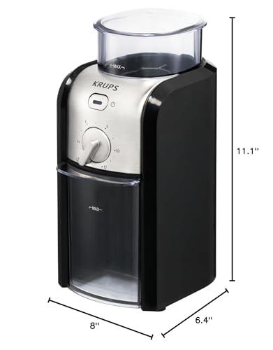 KRUPS KRUPS Grind Size and Cup Selection and Stainless Steel Flat Burr Coffee Grinder, 8-Ounce, Black and Metal