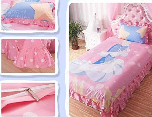Mbay Mermaid Princess Duvet Cover Queen Size, Girls Pink Bed Set Single Bed Sheet, 4PCS