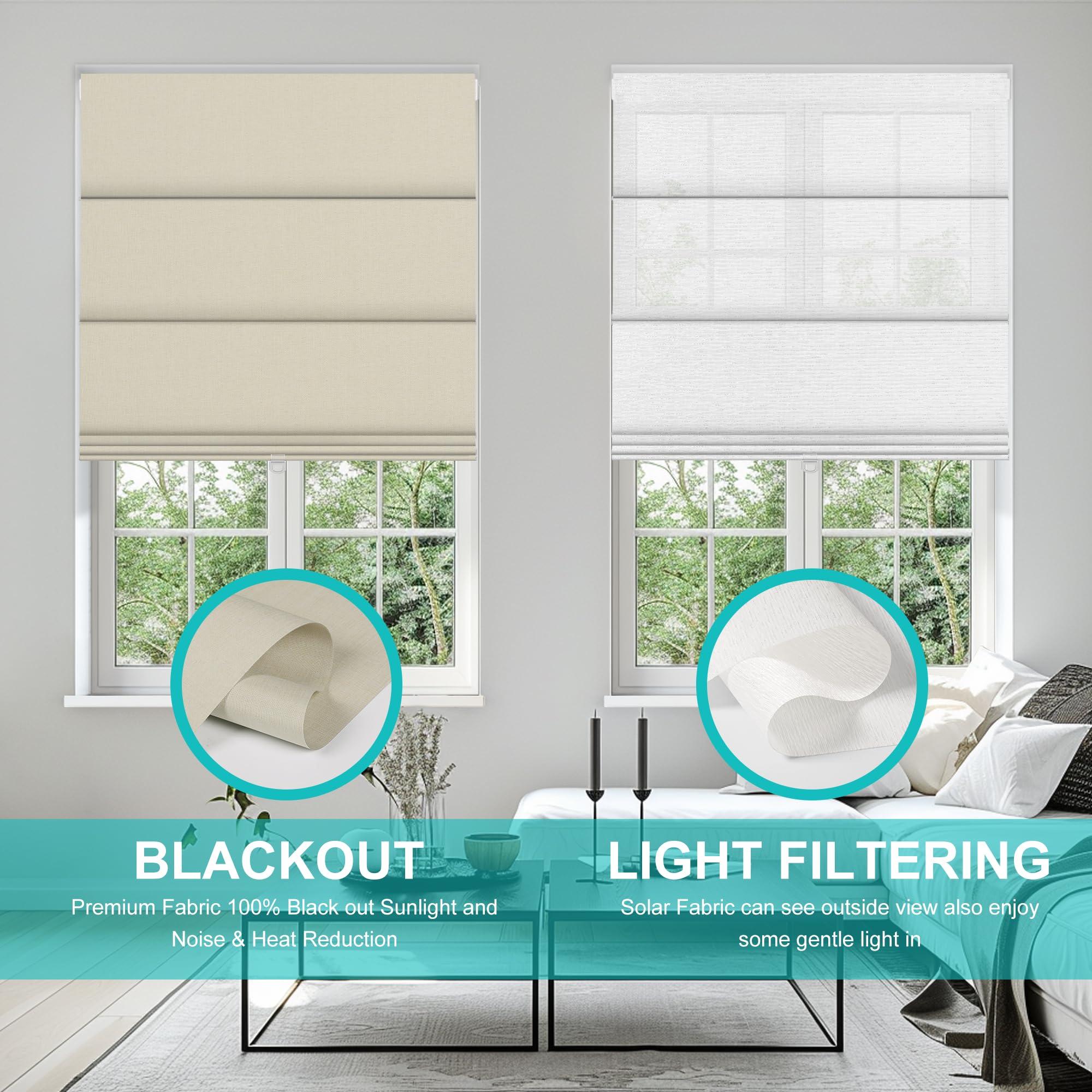 BERISSA BERISSA No Drill Cordless Roman Shades for Window, Blackout Roman Blinds Room Darkening Roll up Blinds Easy Install Linen Roman Window Shades for Inside Mount,34" W x 90" H,Linen Beige