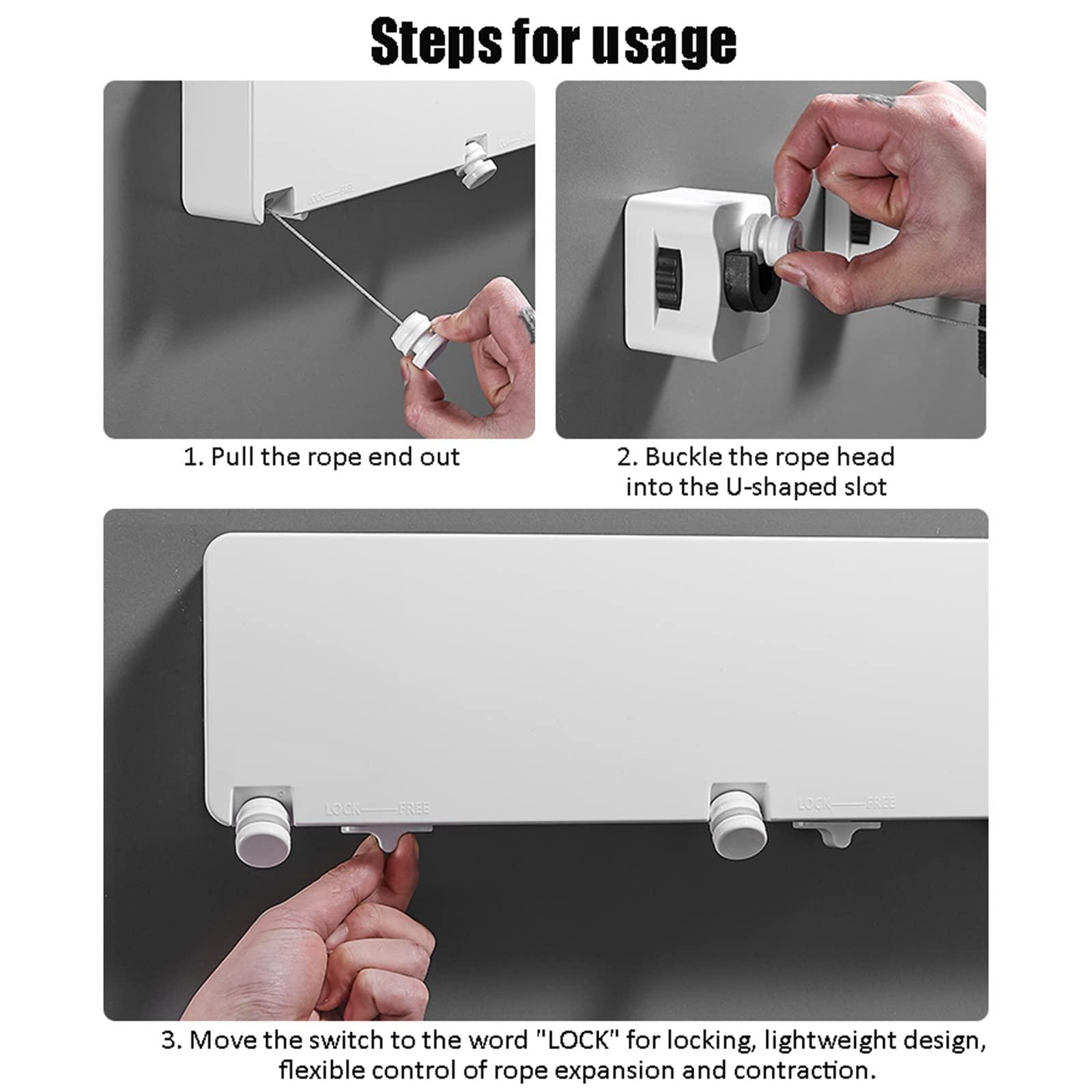 LTLWSH Retractable Washing Line,Clothes Line 6M Stainless Steel Strings, Retractable Clothesline, Adjustable Clothing Rope Wall Mounted,Laundry Drying Clothesline for Indoor Outdoor,Gold,3 Wash Lines