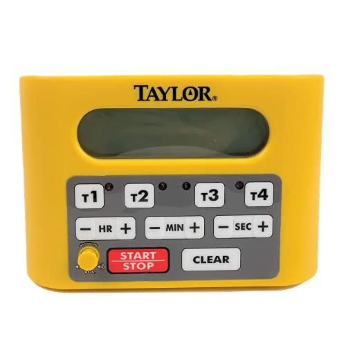 Taylor Taylor Precision 5839N Digital Timer, 4 Event Channel, 4.5' x 6.25', 10 -Hour for Commercial Kitchens, Yellow