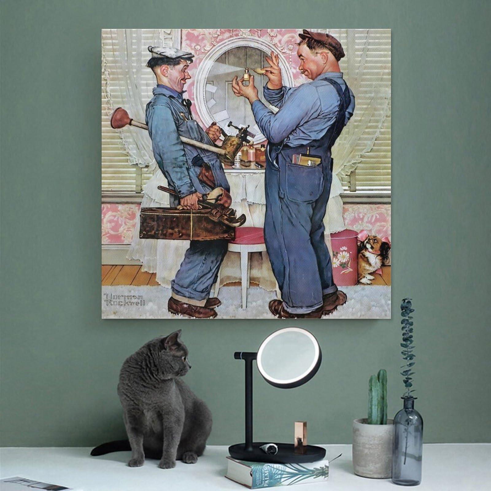 BAOCT BAOCT The Plumbers, 1951 by Norman Wall Art Rockwell Canvas Poster Wall Art Bedroom Decor Office Room Kitchen Decor Gift Unframed 28x28inch