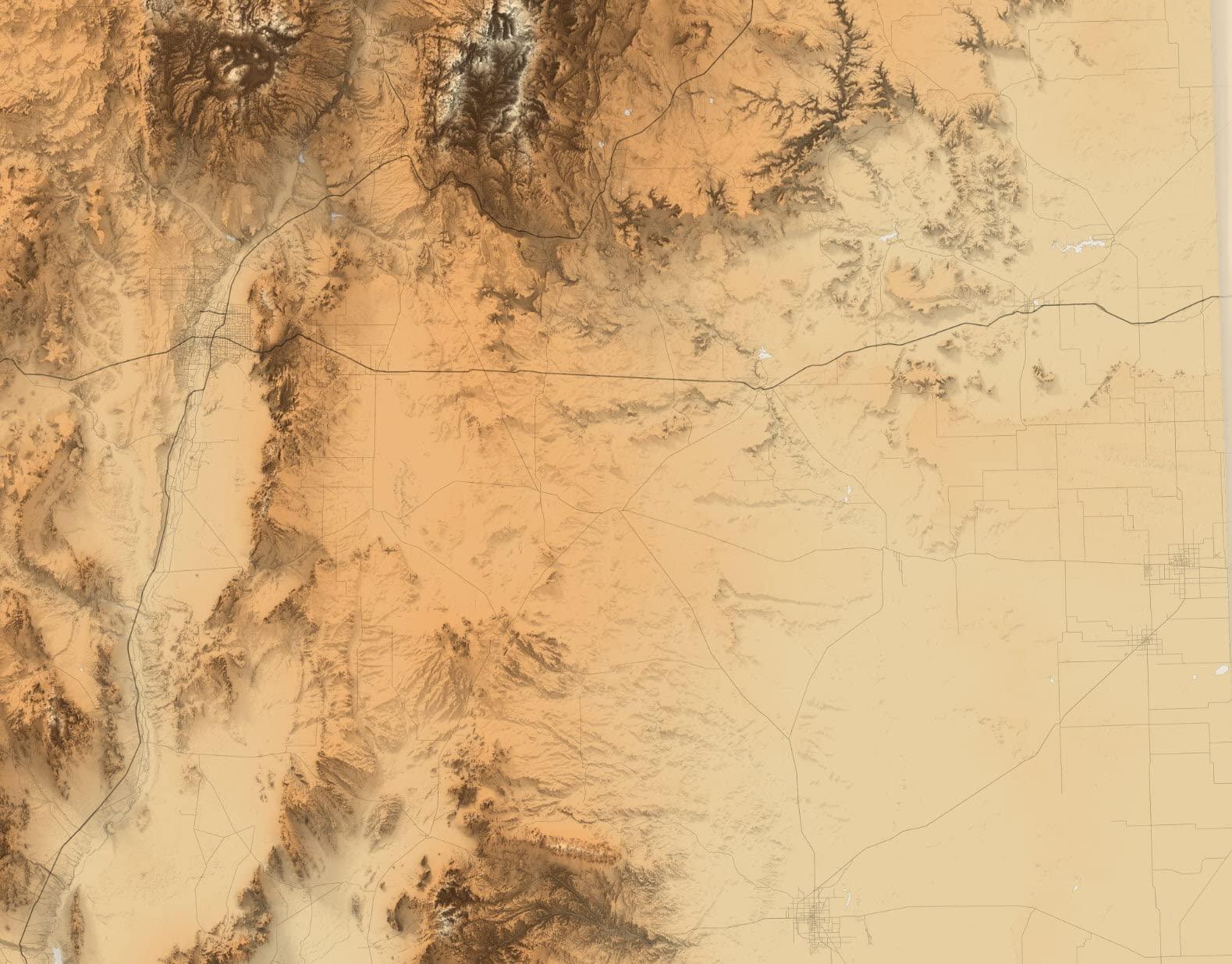 GEOJANGO GeoJango Maps, New Mexico State Physical Map; Topo Topographical Elevation Shaded Relief Framed Picture, 24x24 inch map (Antique)