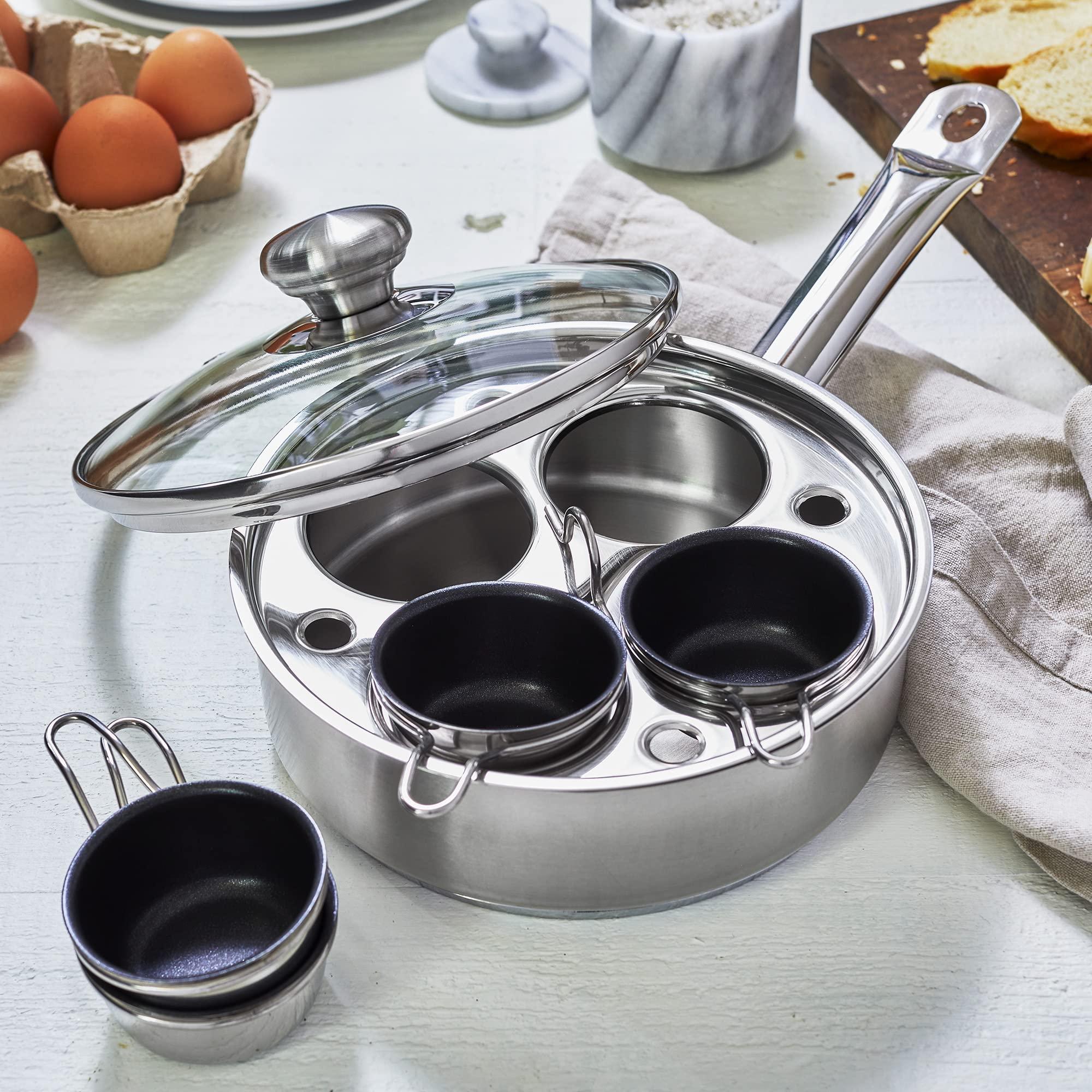 Demeyere Demeyere Resto 18/10 Stainless Steel Stovetop Egg Poacher Set, 4 Removable Cups, Induction Compatible, Dishwasher Safe