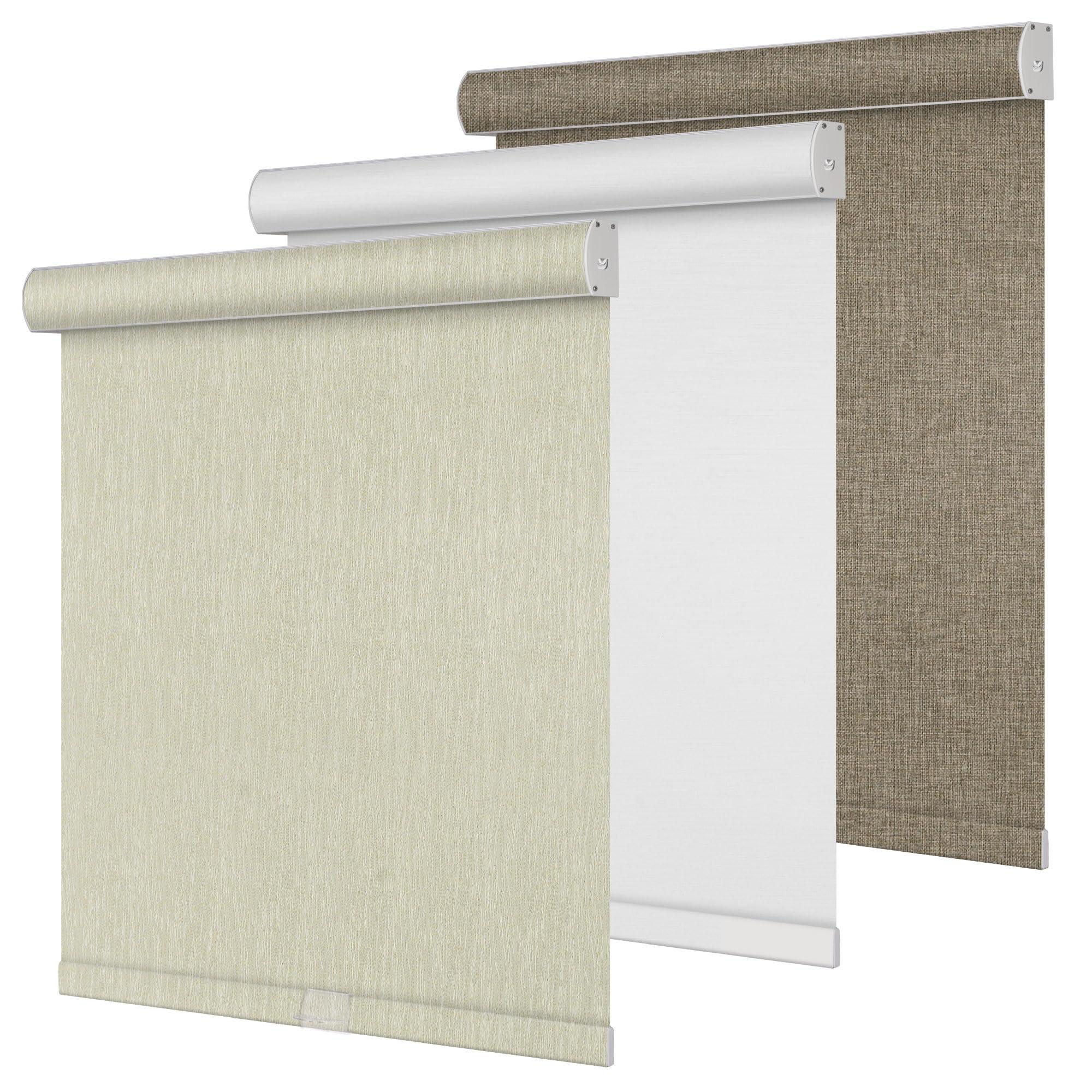 Doing-X DOING-X Blackout Roller Shades for Windows Cordless Roller Blinds Custom Size Room Darkening Shades with Cassette Valance Thermal Insulated Linen Fabric Pull Down Window Shades(39.5" W x 44" H) Green