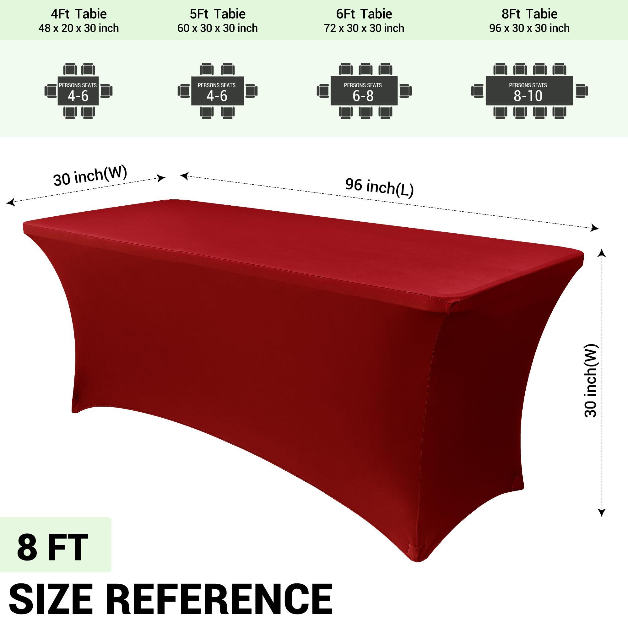 Obstal Obstal 6 Pack Stretch Spandex Red Table Covers for 8 Foot Tables - 8 FT Universal Rectangular Fitted Tablecloth Protector for Wedding, Banquet, Party, 96 Length x 30 Width x 30 Height Inches