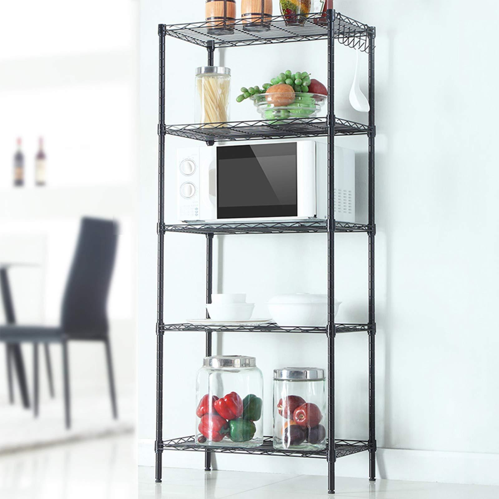 NAICKUC NAICKUC 5-Tier Storage Shelf Wire Shelving Unit Free Standing Rack Organization DIY Adjustable Height, Black,21.6" W x 11.8" D x 59" H