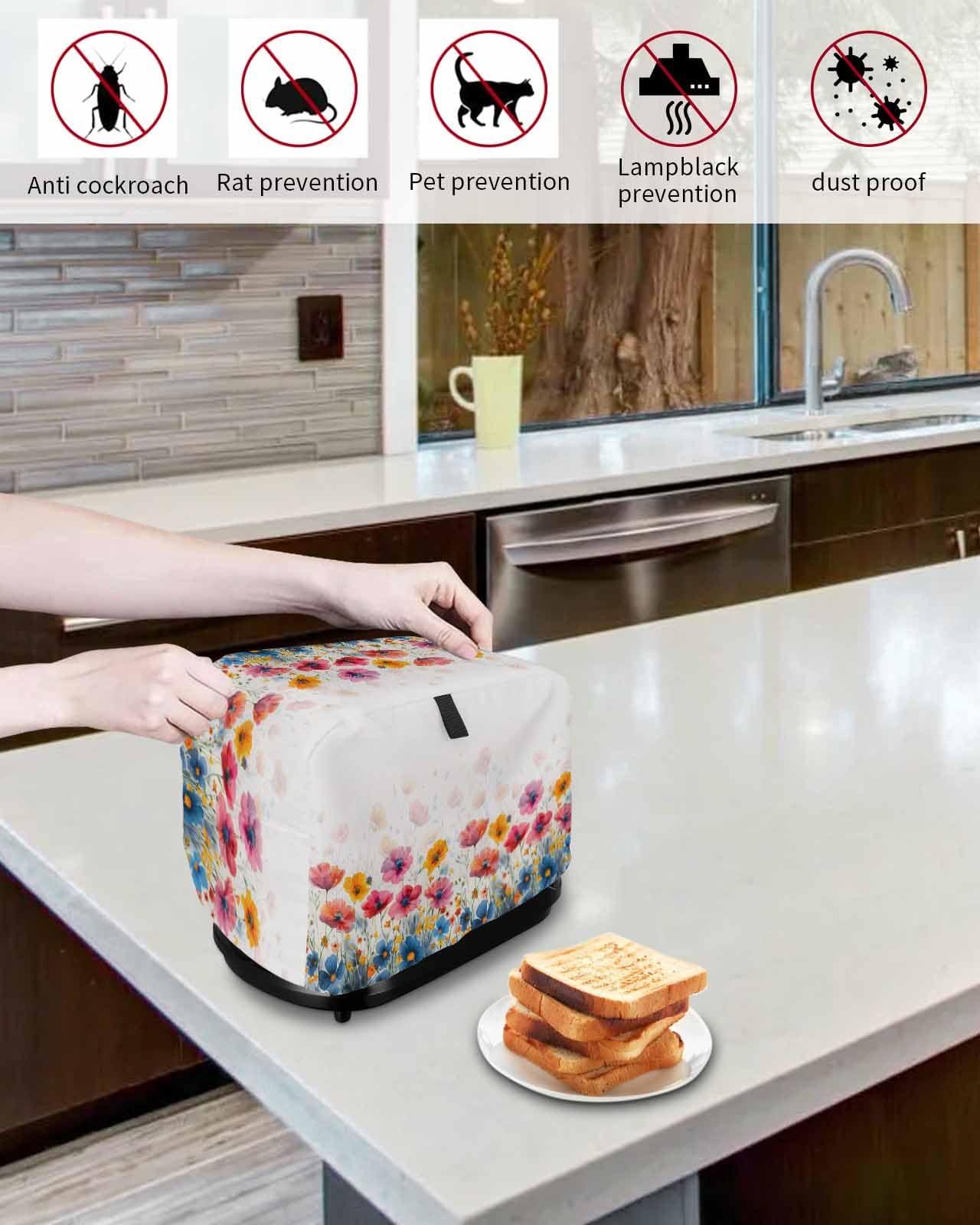 Lsrtoss Lsrtoss Spring Floral Toaster Cover 4 Slice, Large Kitchen Appliance Covers, Pink Orange Flowers Summer Botanical Toaster Oven Cover with Loop, Bread Machine Cover Polyester Dust Cover Protection