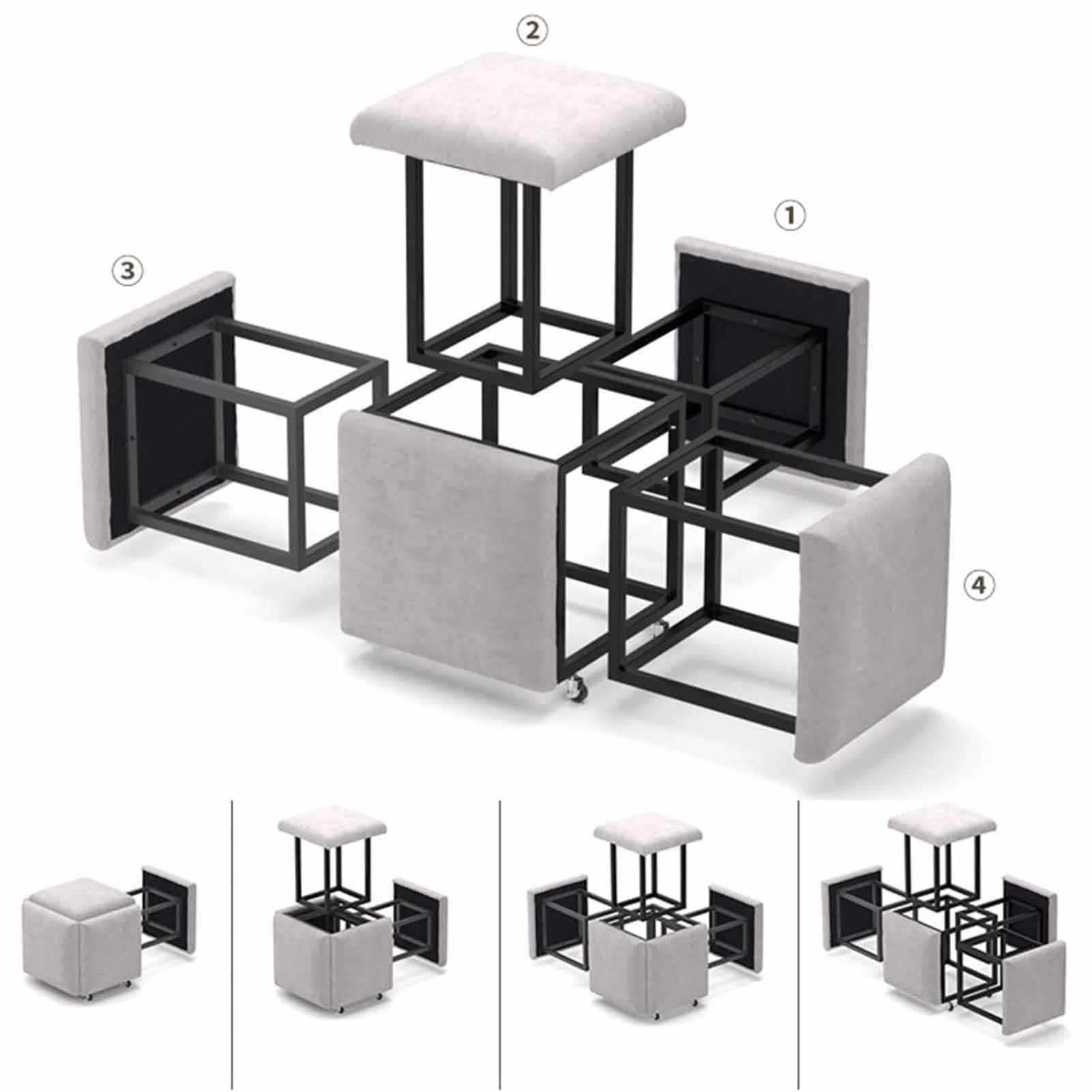 DYKKLKQ DYKKLKQ 5-in-1 Cube Nesting Ottoman Stool, Footstool, Stackable Sofa Chair, with Casters, for Bedroom, Living Room, Dining Room, Office