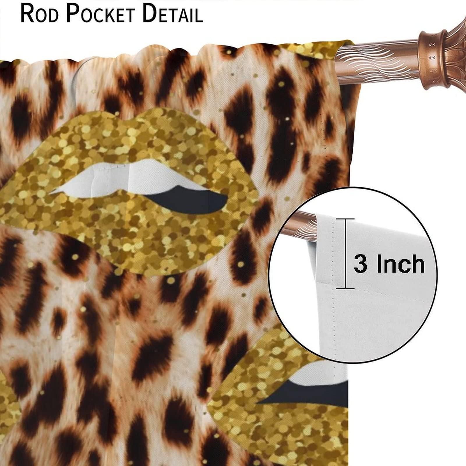 AuiMzoo Lips Curtains, Gilt Sexy Lips African Wildlife Cheetah Leopard Print Theme, Women Women Bedroom Living Room Blackout Curtains, Set of 2 Panels,84X84 Inch
