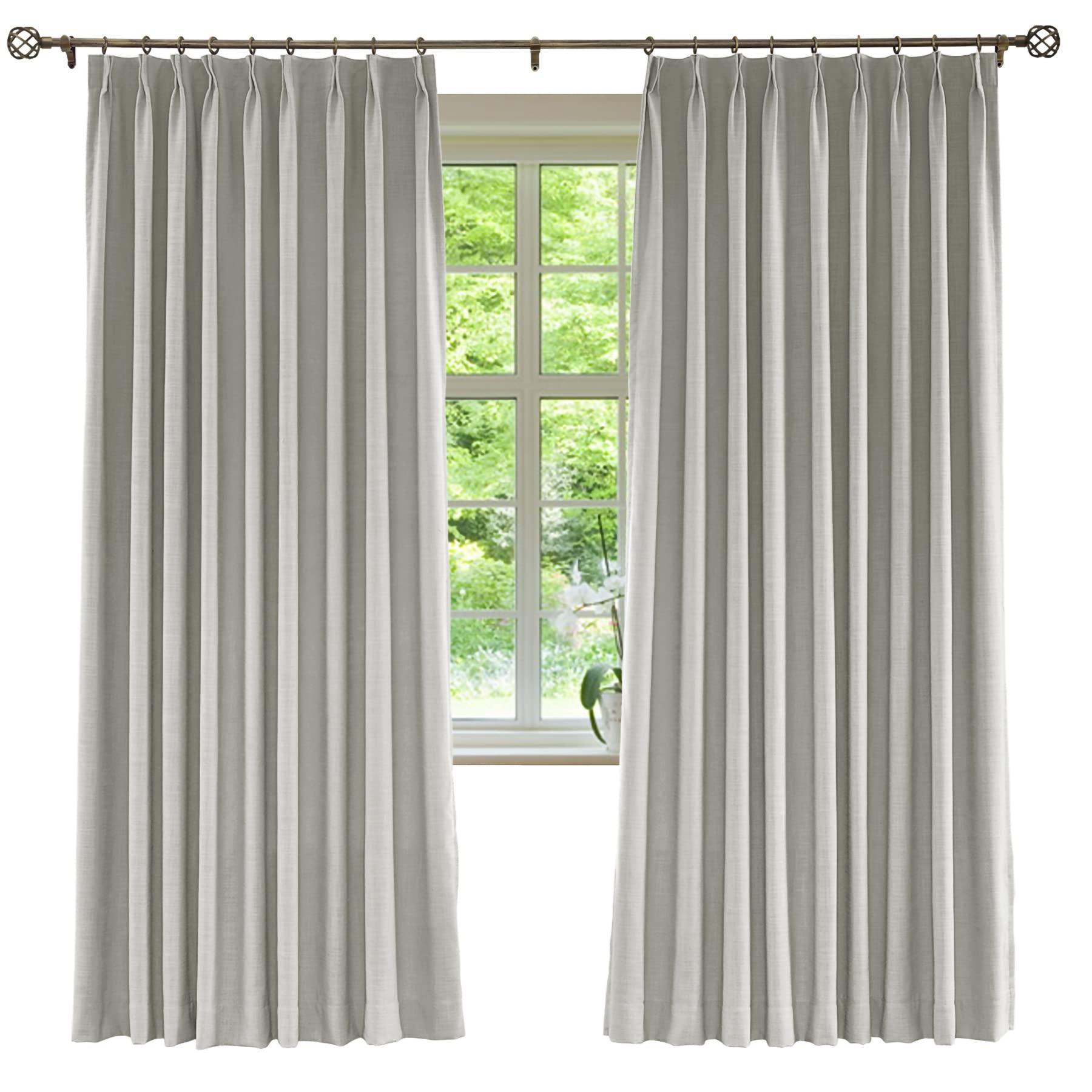 Frelement Frelement Extra Wide Breathable Faux Linen Curtains Noise Reduction Pinch Pleat Drapes for Bedroom, Patio Door, Sand White, 120" W x 84" L, 1 Panel