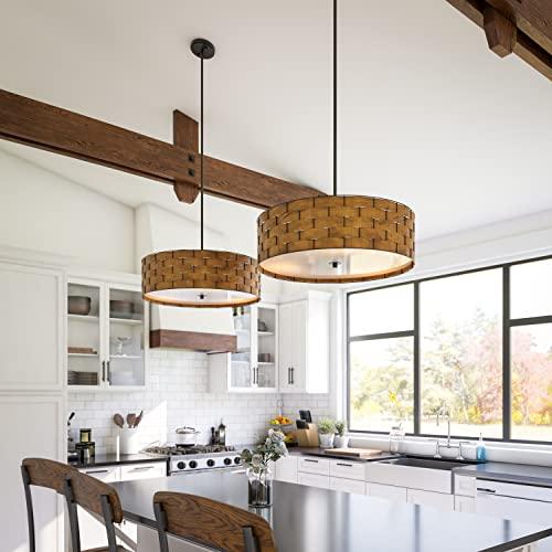Kenroy Home Kenroy Home 92038DWW Shaker 3 Light Pendant with Brown Finish, Casual Style, 7" Height, 24" Width, 24" Depth, Large, Dark Woven Wood