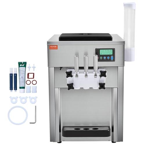 VEVOR VEVOR Commercial Ice Cream Machine, 21 QT/H Yield, 1800W 3-Flavor Countertop Soft Serve Ice Cream Maker, 2 x 4L Hopper 2 x 1.8L Cylinder, LCD Panel Auto Clean Pre-cooling, for Restaurant Snack Bar