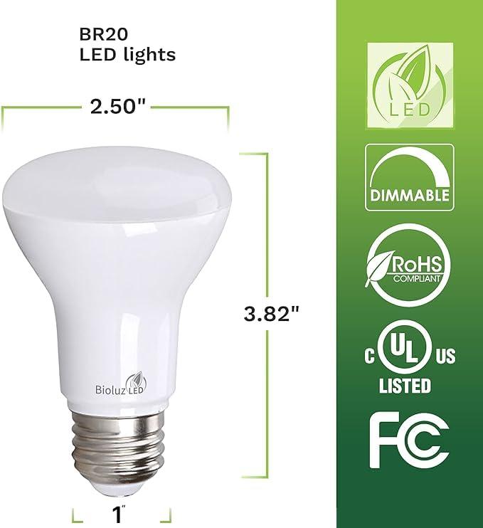 Bioluz LED Bioluz LED 2-Pack R20 LED Light Bulbs, 6W = 50W Replacement, 3000K Soft White LED Light Bulbs, 540 Lumens, 90 CRI, Dimmable, Soft White, Indoor/Outdoor, UL Listed, CEC Title 20