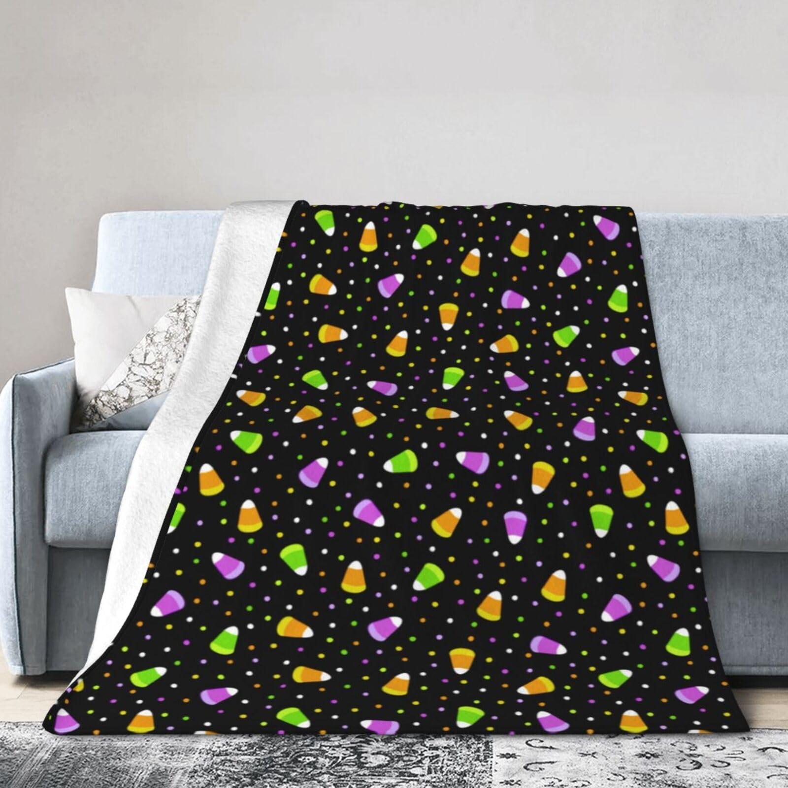 JSHXJBWR Halloween Blanket Halloween Candies and Sweets Flannel Blanket Soft Cozy Throw Blankets for Halloween Decorations Bed Sofa Couch Blanket 60\"X50\"