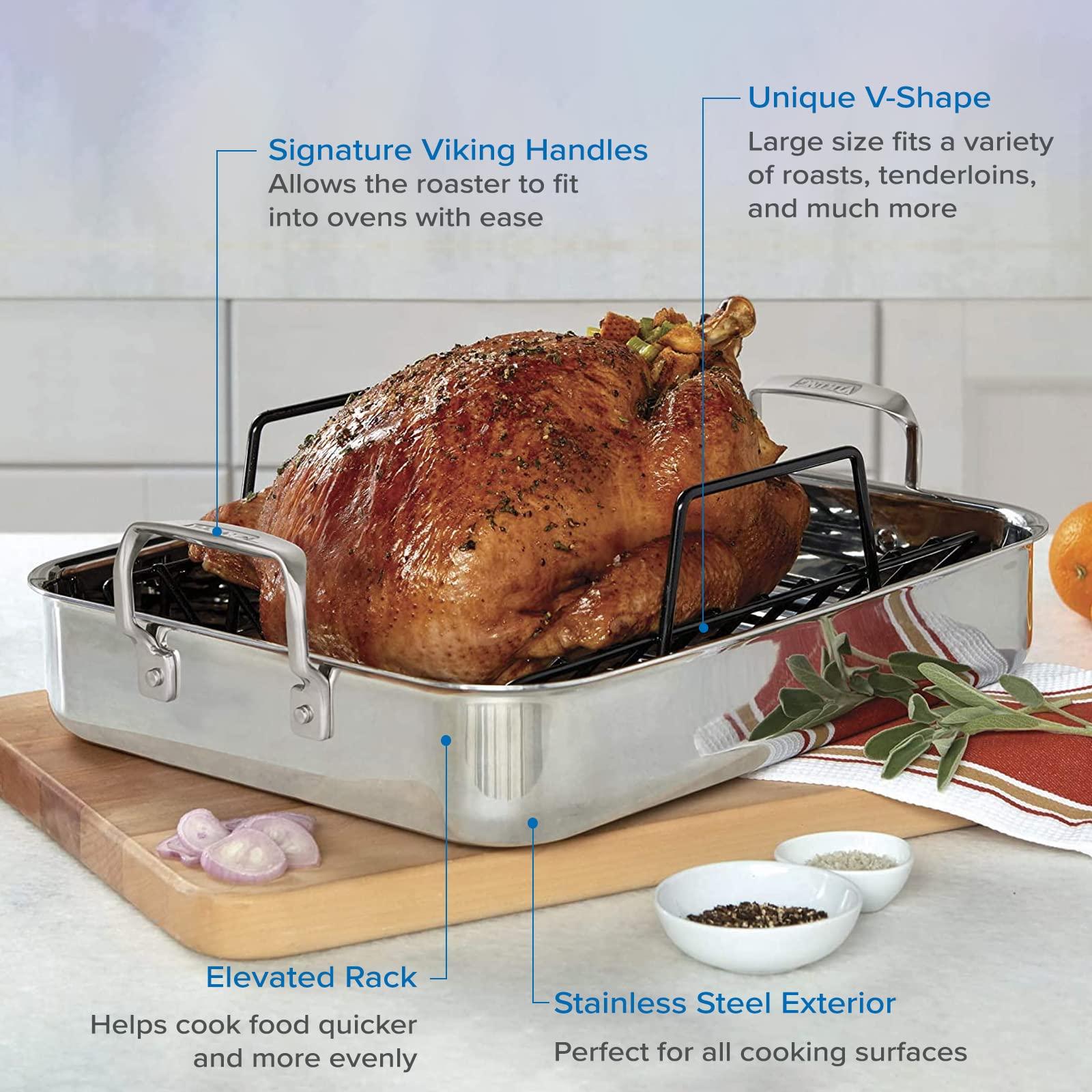 Viking Culinary Viking Culinary 3-Ply Stainless Steel Roasting Pan, Includes a Nonstick Rack, Dishwasher, Oven Safe, Works on All Cooktops including Induction
