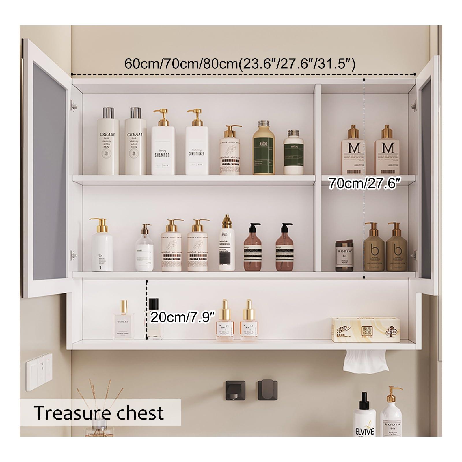 COMPR Medicine Cabinet with Lights,Led Medicine Cabinet with Defogger,Illuminated Mirror Cabinet for Bathroom,Dimmable,Defogger, with Paper Extraction Port (Color : WH, Size : 60 * 70 * 13CM)