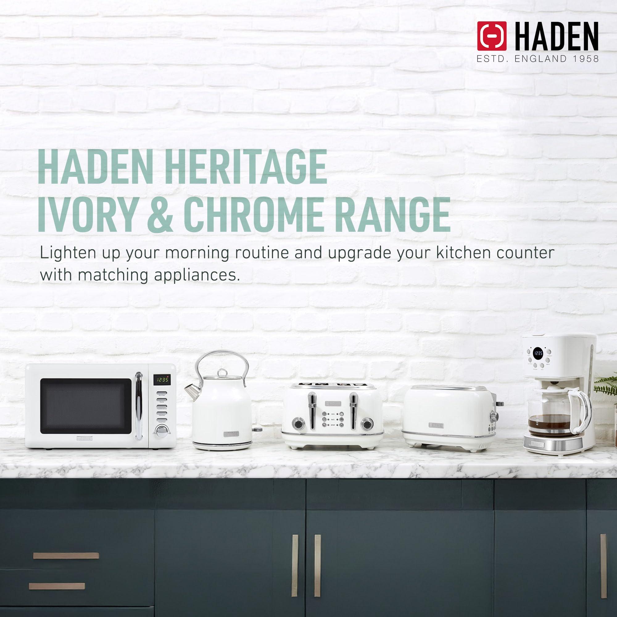 HADEN Haden Heritage 1.7 Liter Stainless Steel Body Retro Electric Tea Kettle with 2 Slice Wide Slot Stainless Steel Bread Toaster, White
