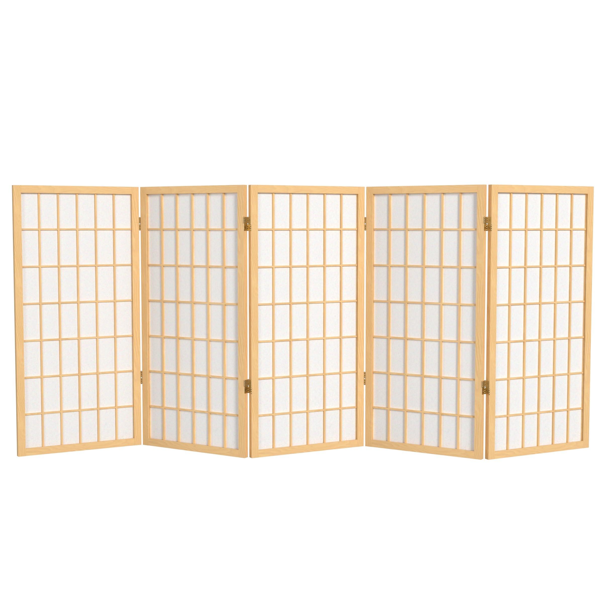 ORIENTAL Furniture 3 ft. Short Window Pane Shoji Screen - Natural - 5 Panels