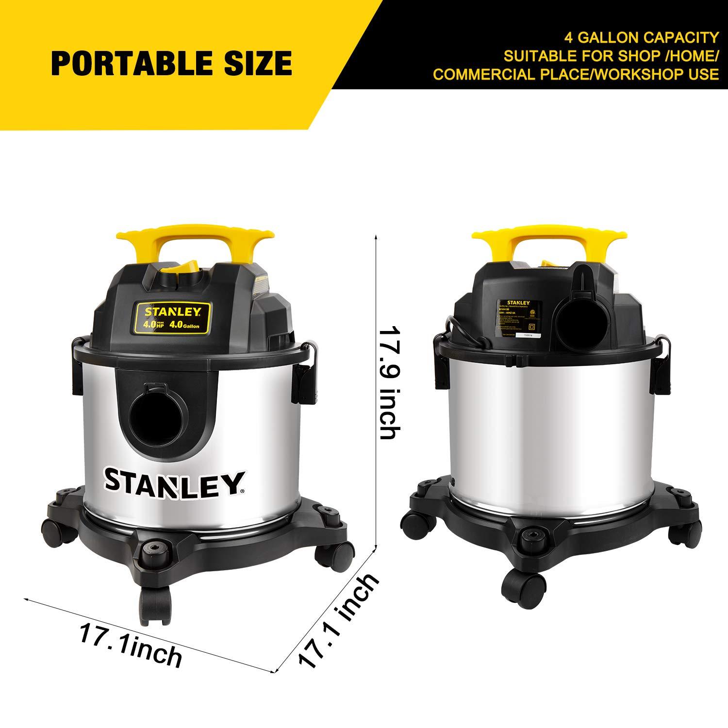 Stanley STANLEY 4 Gallon Wet Dry Vacuum, 4 Peak HP Stainless Steel 3 in 1 Shop Vacuum Blower with Powerful Suction, Vacuum for Job Site, Garage, Basement, Workshop, Top Handle, Portable Wet Dry Vac SL18301-4B